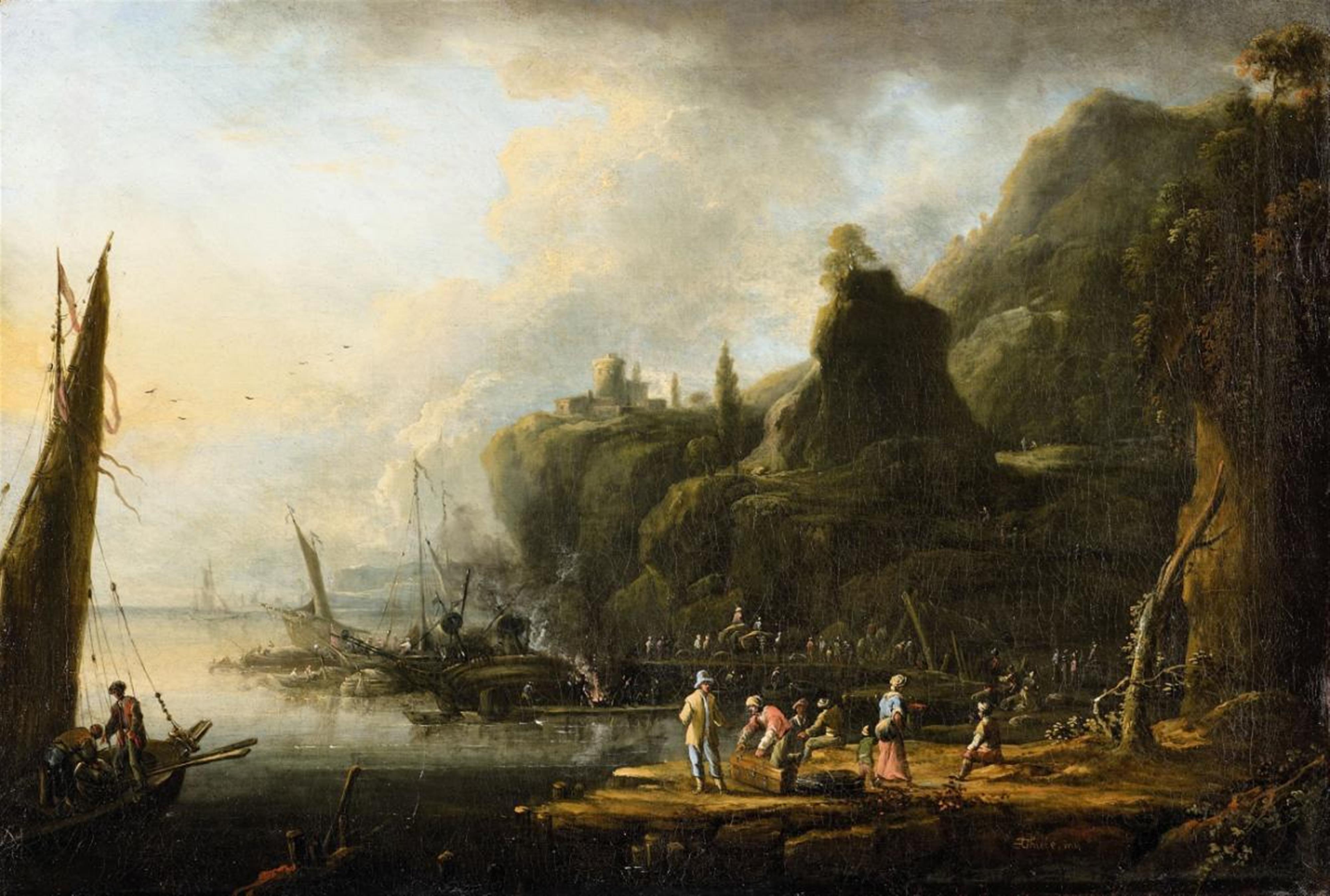 Johann Alexander Thiele - Küstenlandschaft mit Schiffsanleger