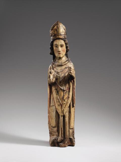 Probably Maasland 14th century - A figure of a Bishop Saint, probably Maasland, 14th century