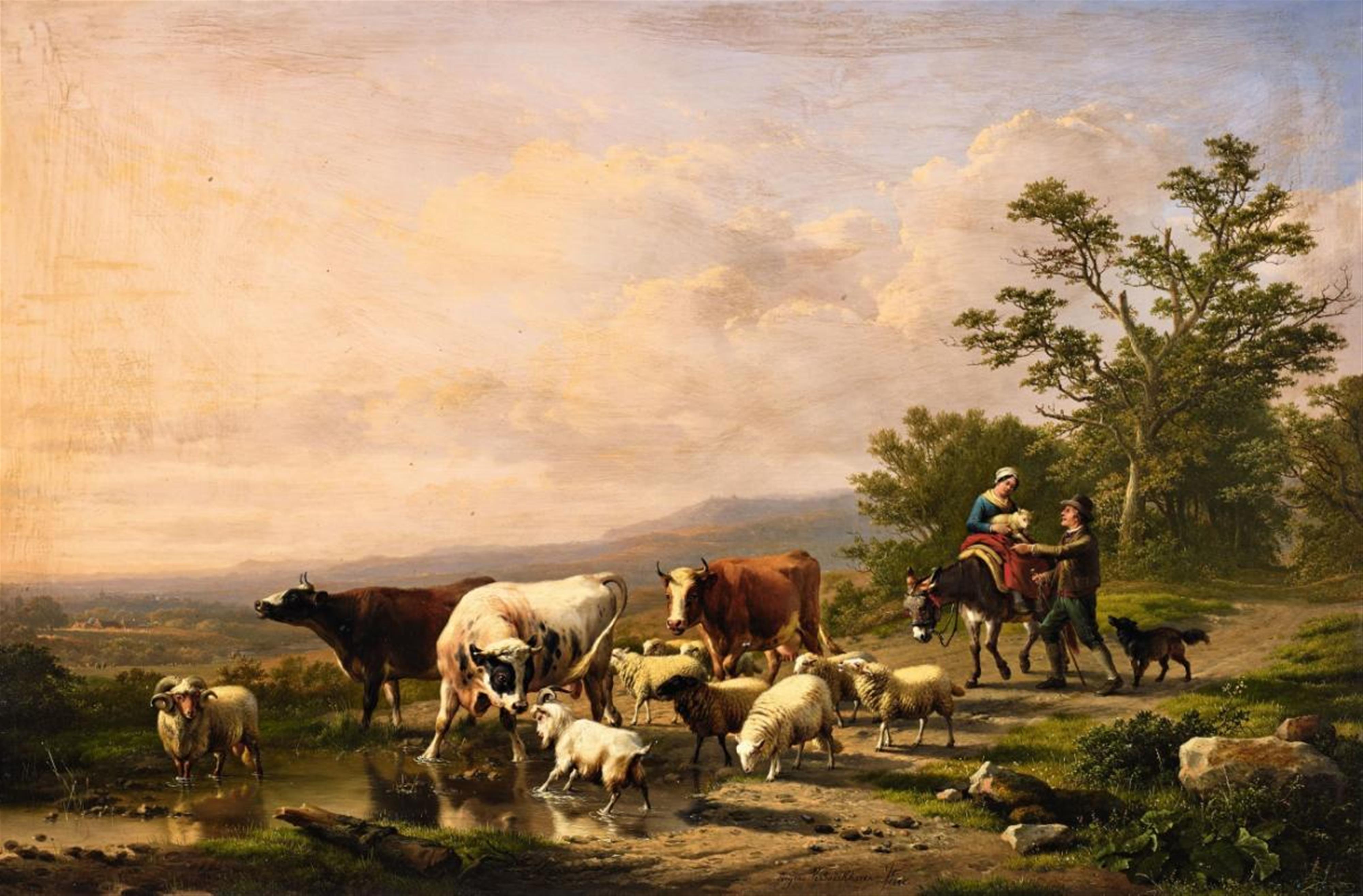 Eugène-Joseph Verboeckhoven - Weite Landschaft mit Hirtenpaar und Herde - image-1