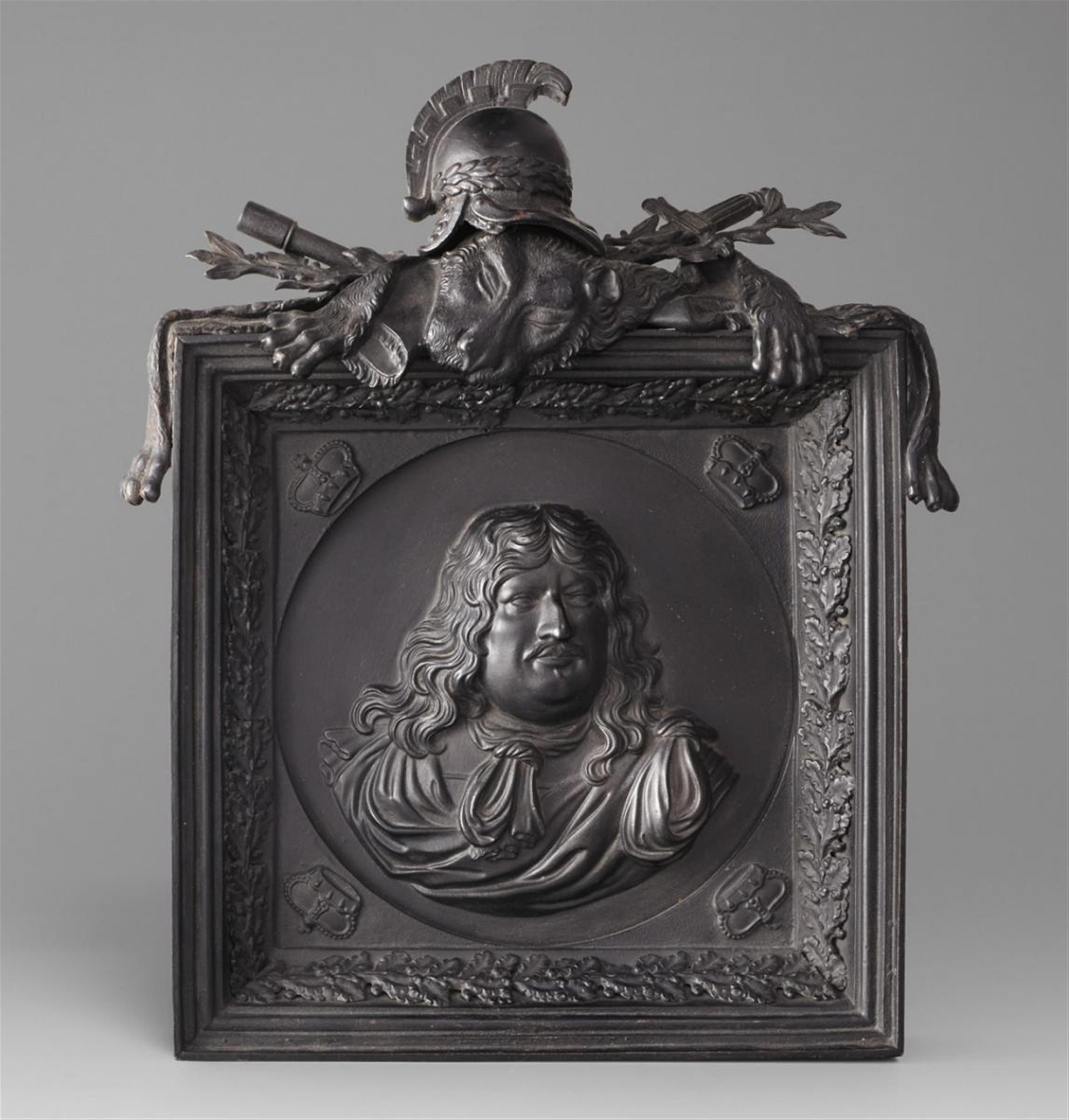 A black patinated cast iron plaque with a depiction of Elector Friedrich Wilhelm von Brandenburg (1620 - 1688) - 