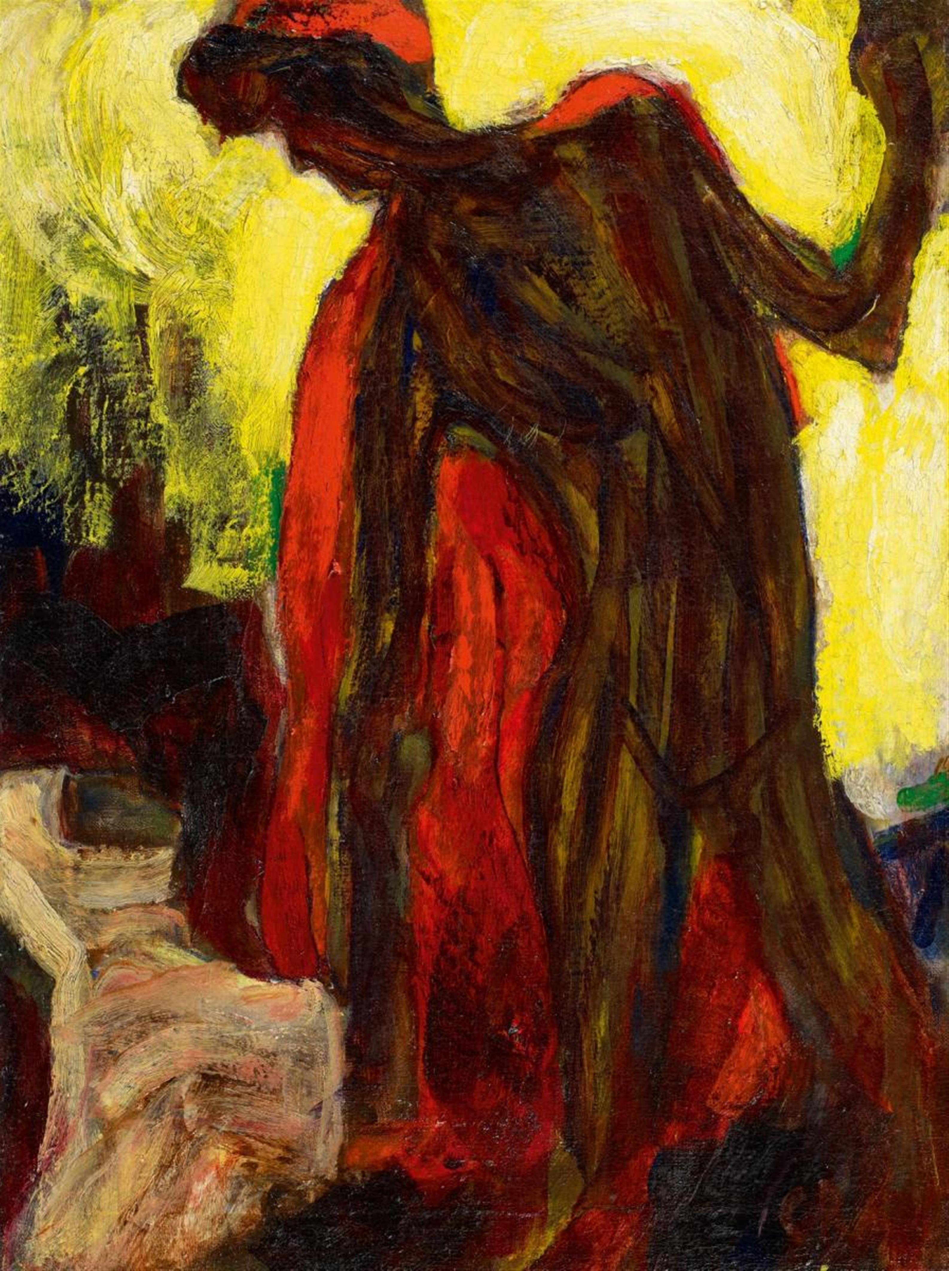 Christian Rohlfs - Tänzerin mit rotem Schal (Weiblicher Negerakt im roten Mantel) - image-1