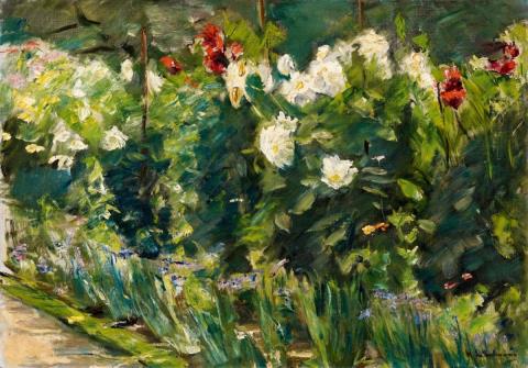 Max Liebermann - Rote und weiße Blumen nach Südosten (Blumenstauden im Nutzgarten nach Südosten)
