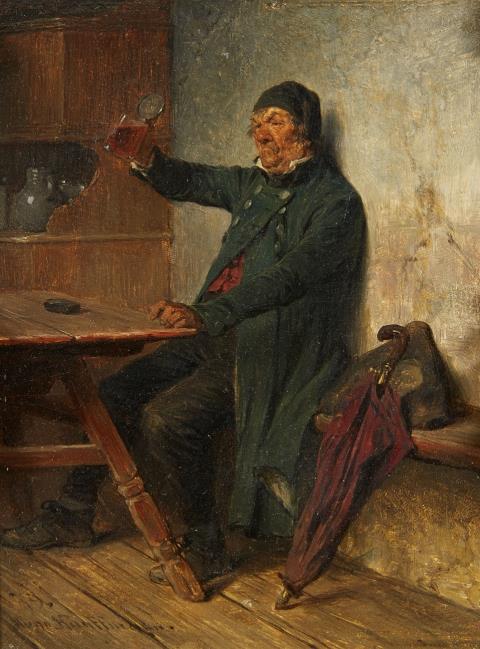 Hugo Kauffmann - Wirtshausszene mit trinkendem Mann