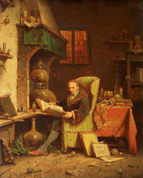 Charles Meer Webb - Gelehrter bei der Lektüre in seinem Labor Drei Männer beim Kartenstudium