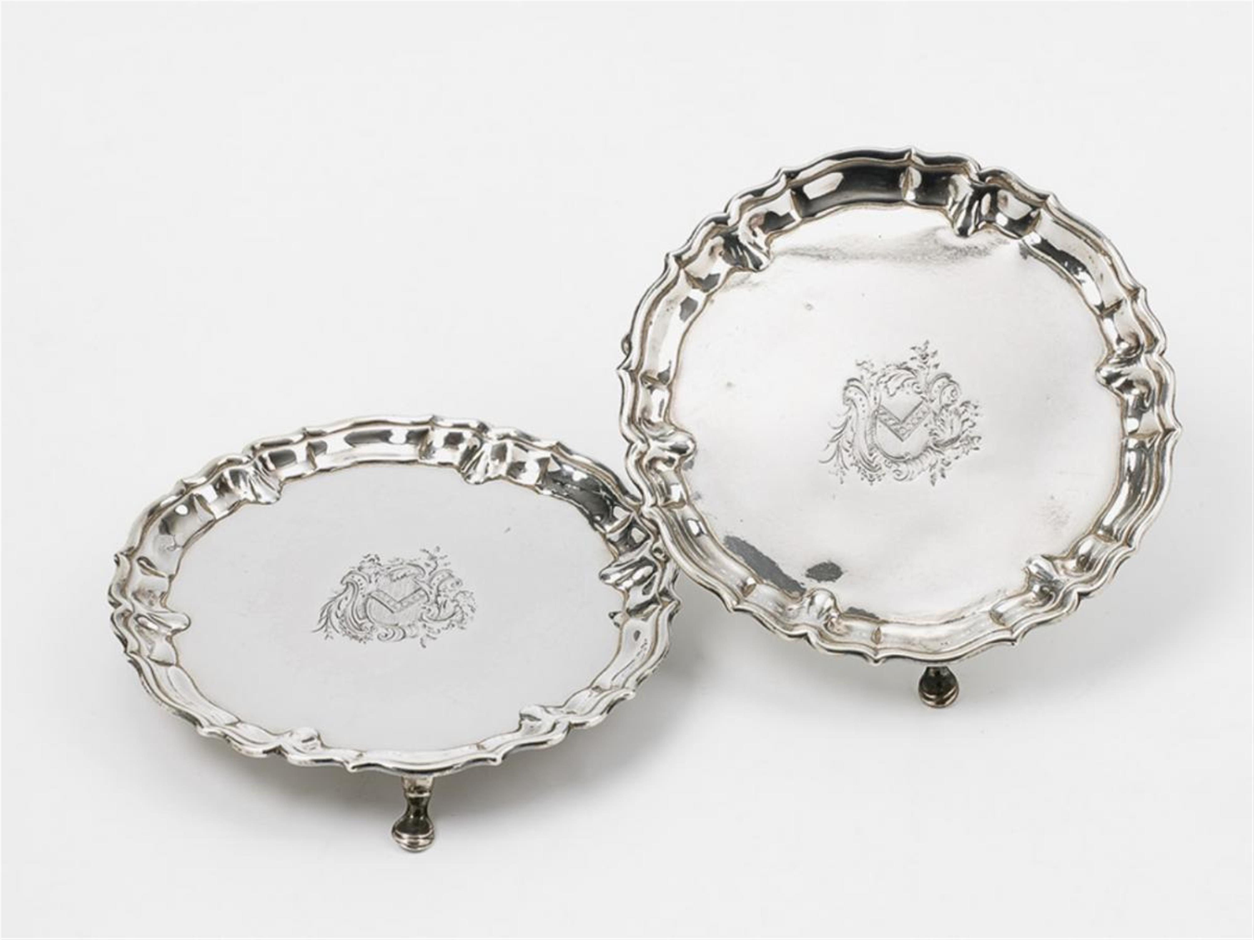 A pair of George II silver salvers. Engraved with a coat-of-arms. Marks of John Tuite, London 1737. - image-2