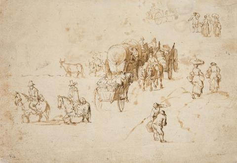 Jan Brueghel the Elder - Sketches of Covered Wagons and Figures