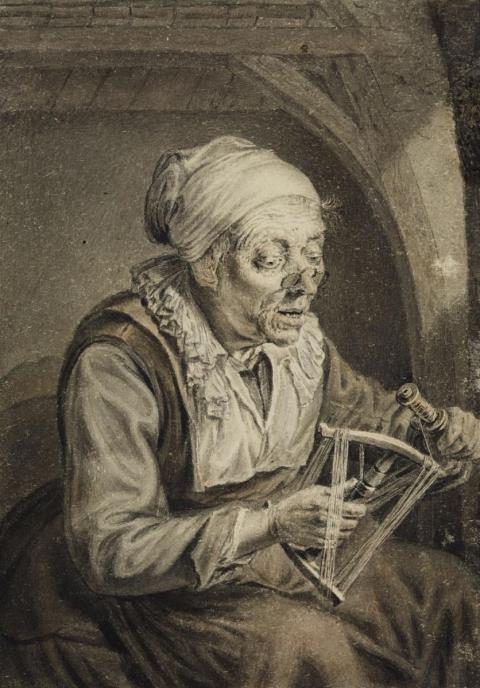 Hendrick Martensz Sorgh, in der Art - Alte Frau mit Spinnrocken