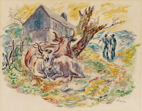 George Grosz - Bäuerliche Szene mit Rindern