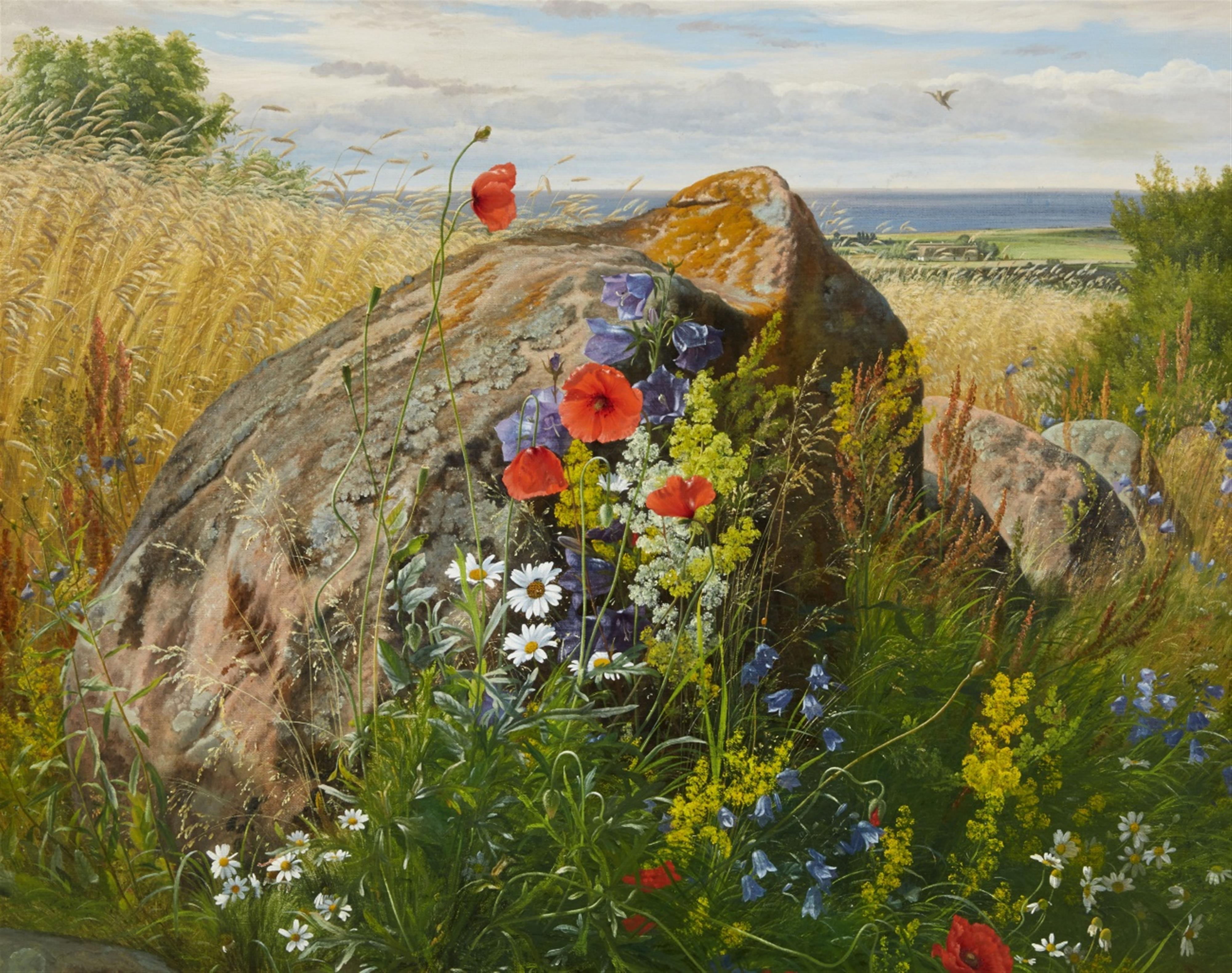 Carl Frederik Aagaard - Wildblumen vor einem Getreidefeld