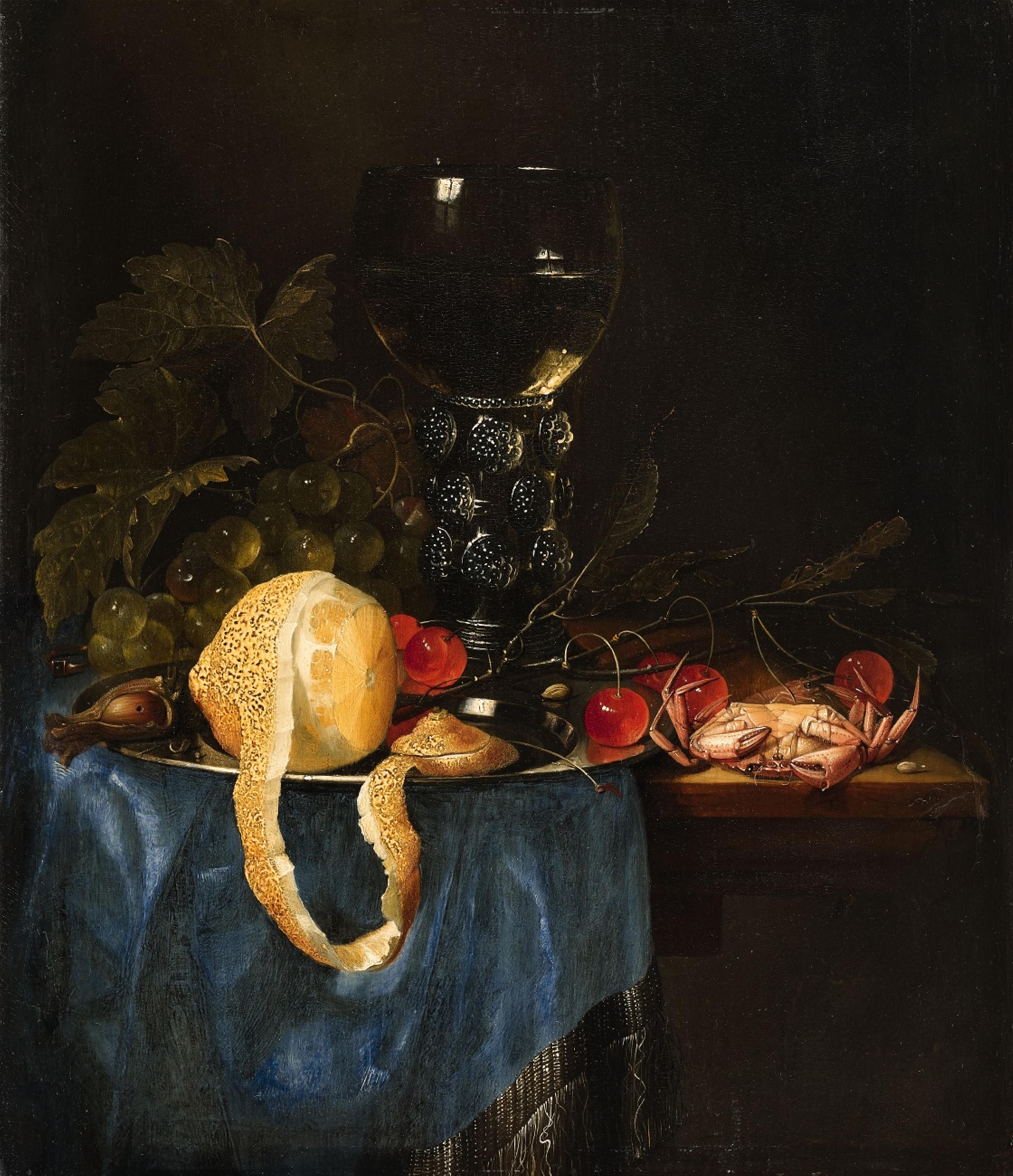 Pieter de Ring - Still Life with a Lemon, Rummer, Grapes, Cherries and Shellfish - image-1
