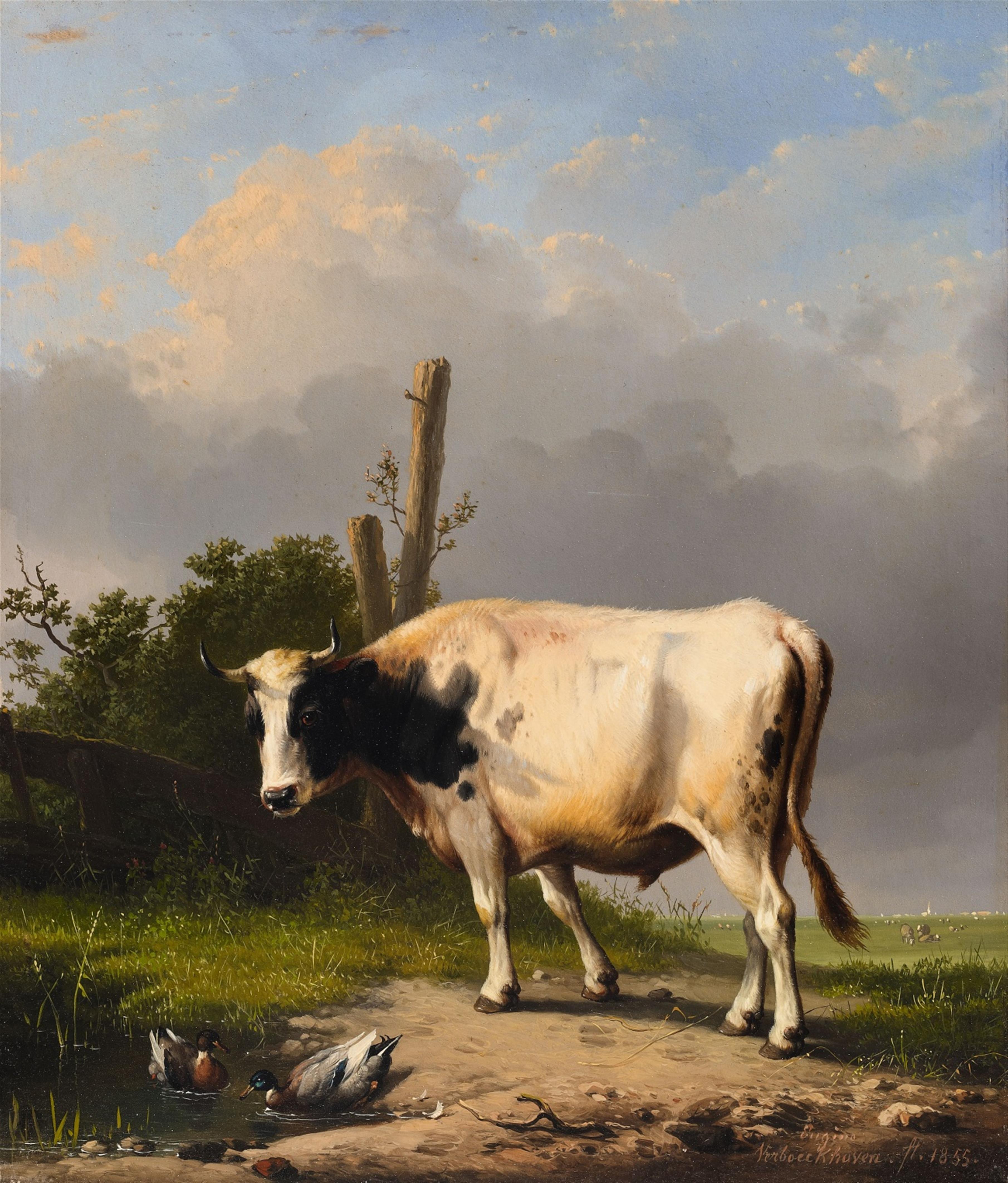 Eugène-Joseph Verboeckhoven - A Cow in a Wide Landscape - image-1