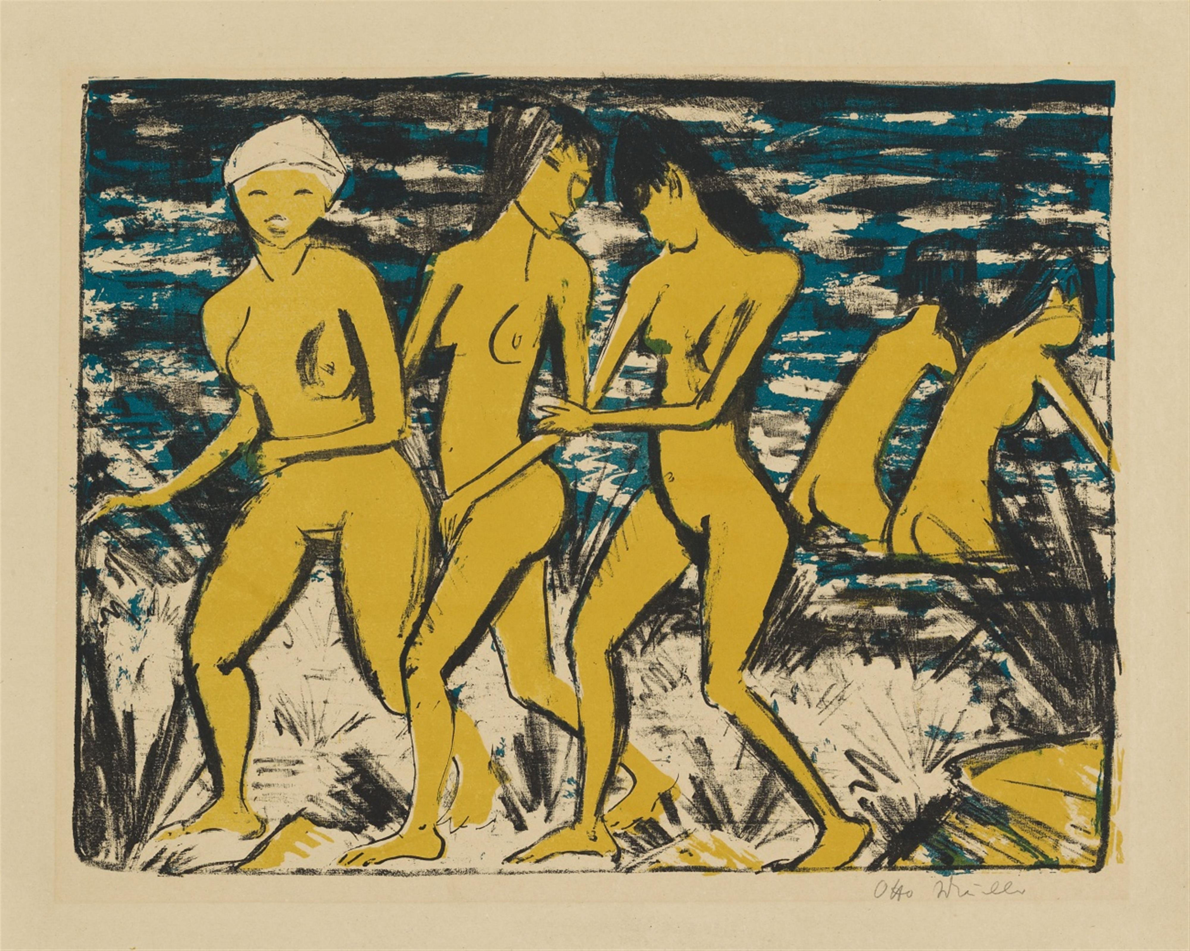 Otto Mueller - Fünf gelbe Akte am Wasser (Fünf Mädchen am Strand. Nordsee; Badende Mädchen) - image-1