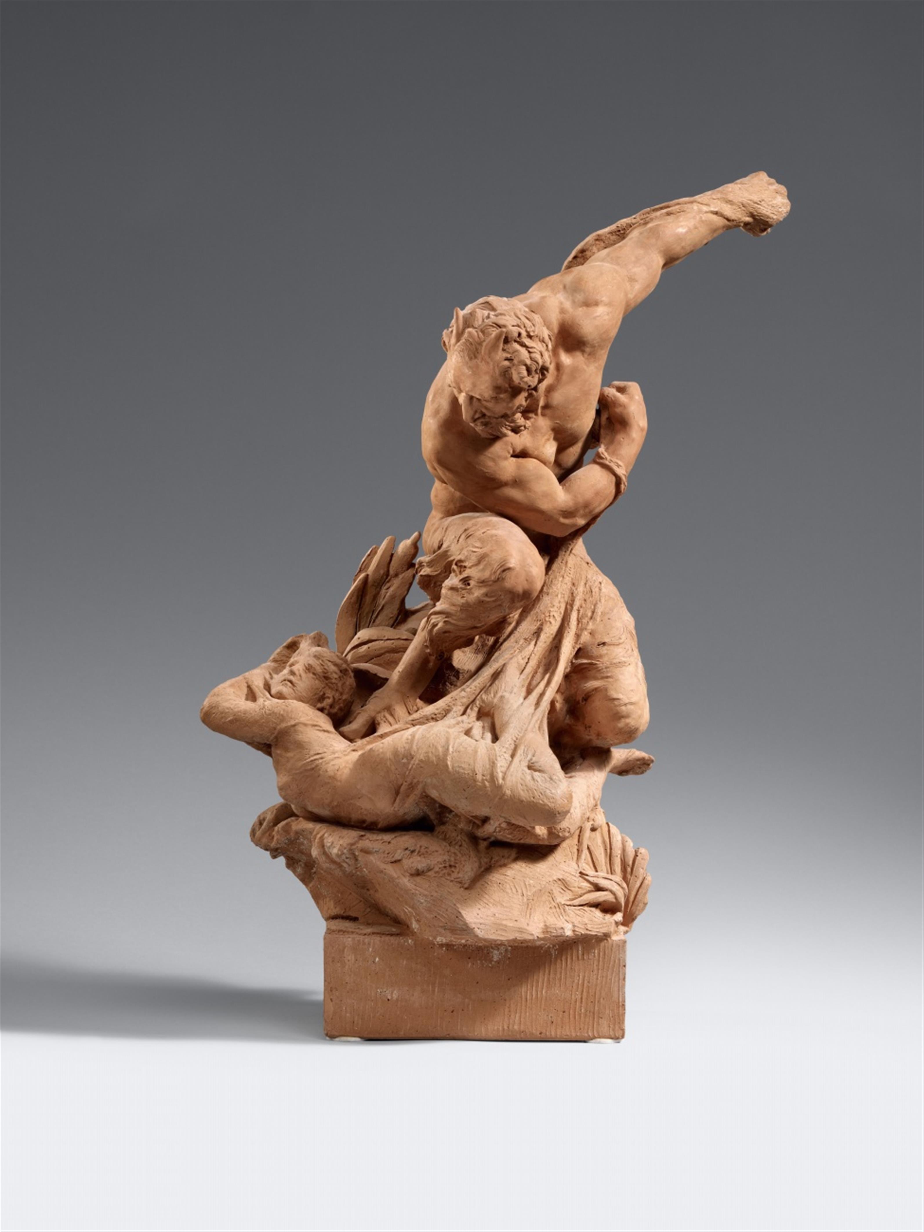 Jules Debois - A terracotta group of a satyr and a nymph.