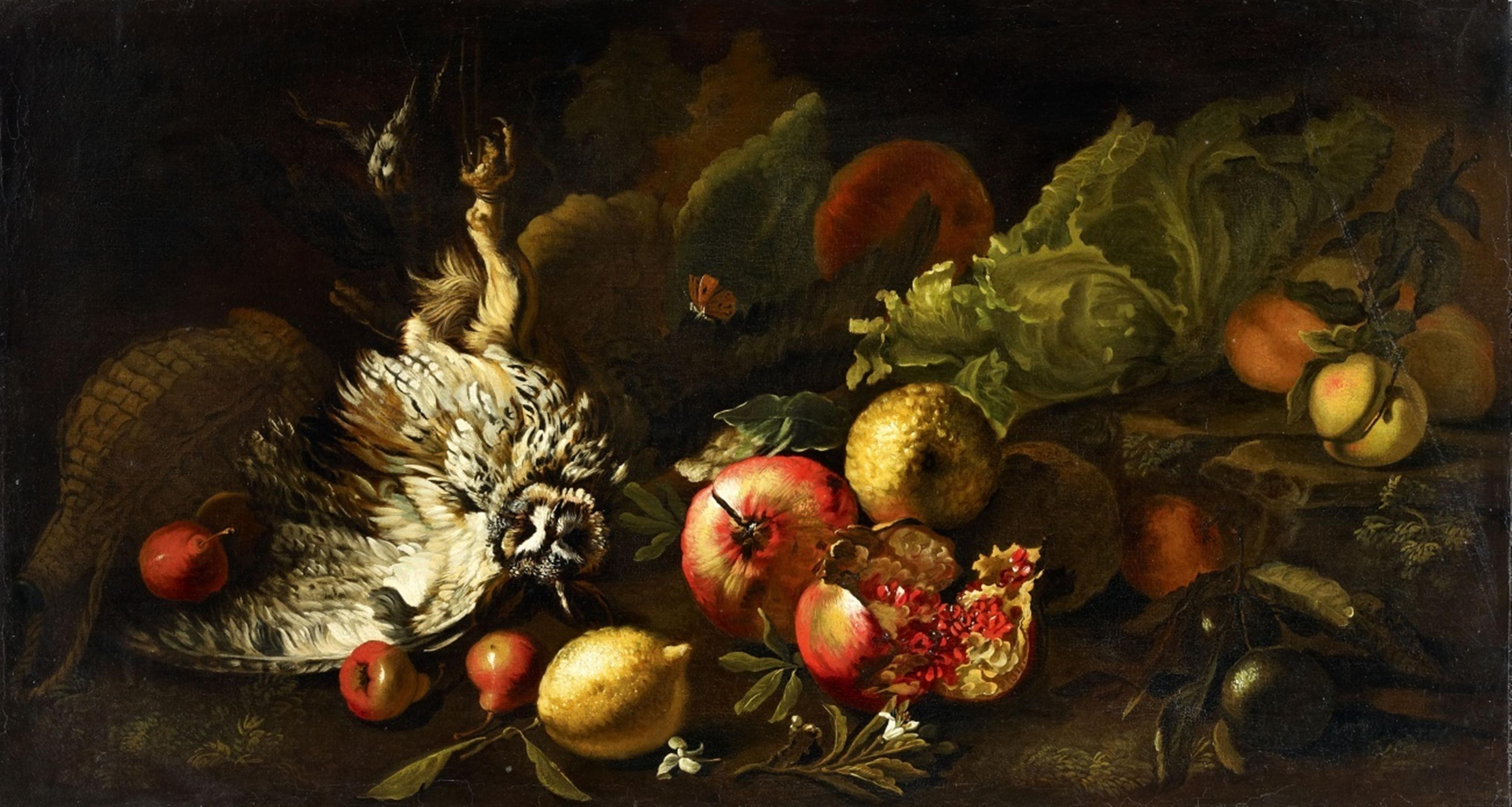 Simone del Tintore - Stillleben mit Eule und Granatapfel