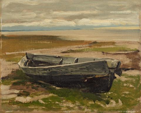 Eugène Gustav Dücker - Küstenlandschaft mit Boot