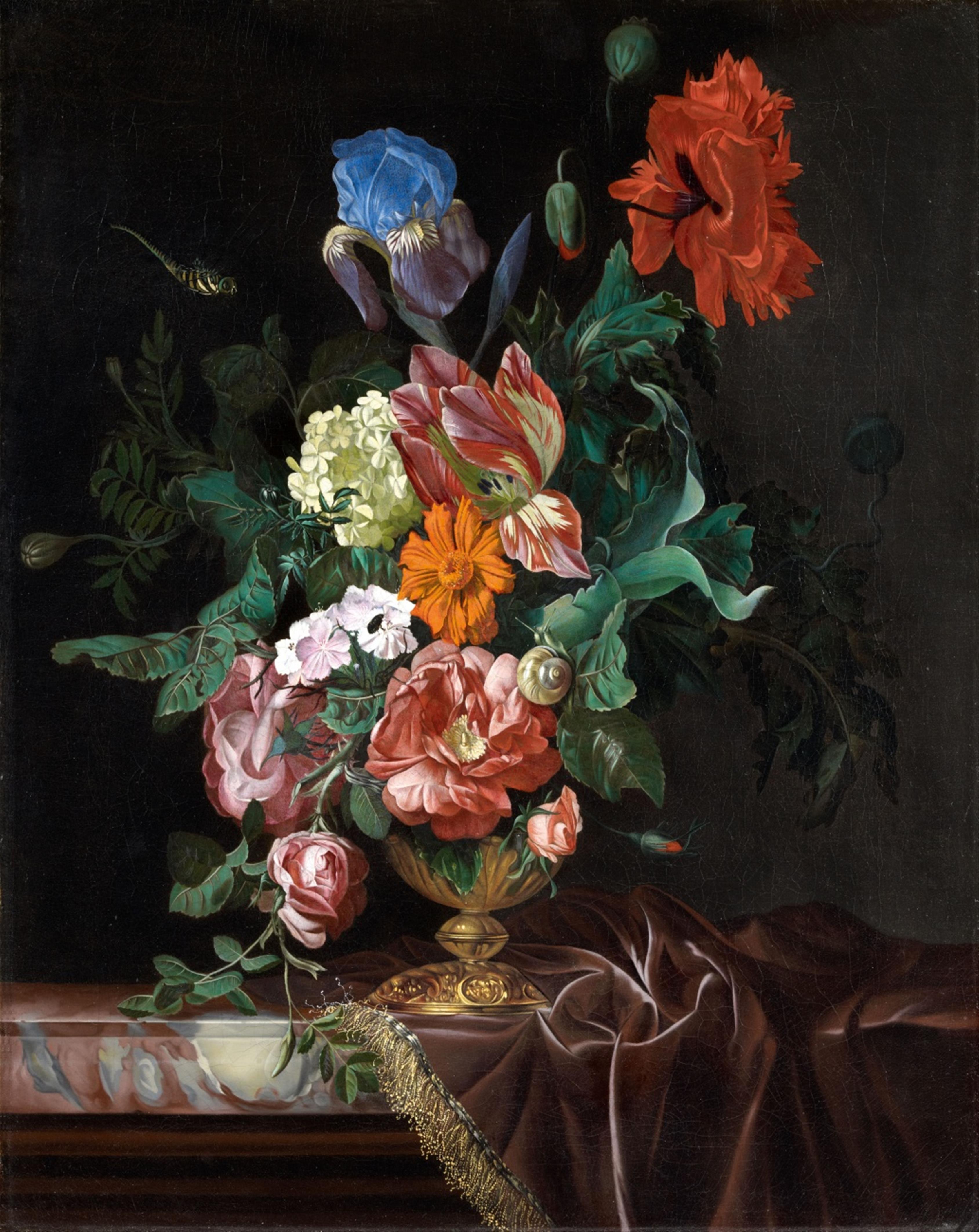 Nicolaes Lachtropius - Stillleben mit Blumenvase und Insekten