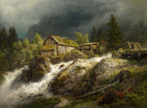 Andreas Achenbach - Northern Mountain Landscape with a Stream