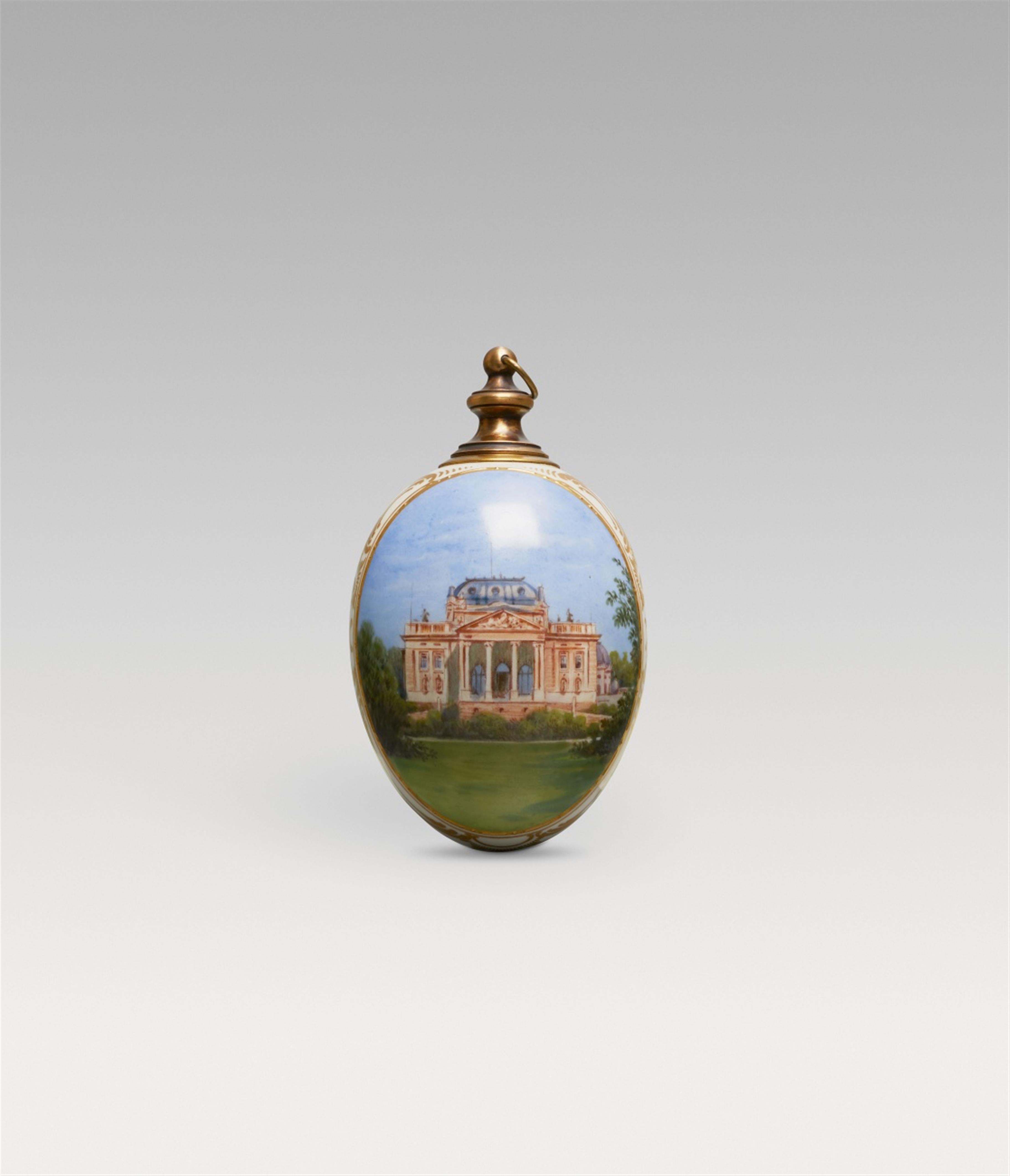 A Berlin KPM porcelain egg with a view of a palace - image-1