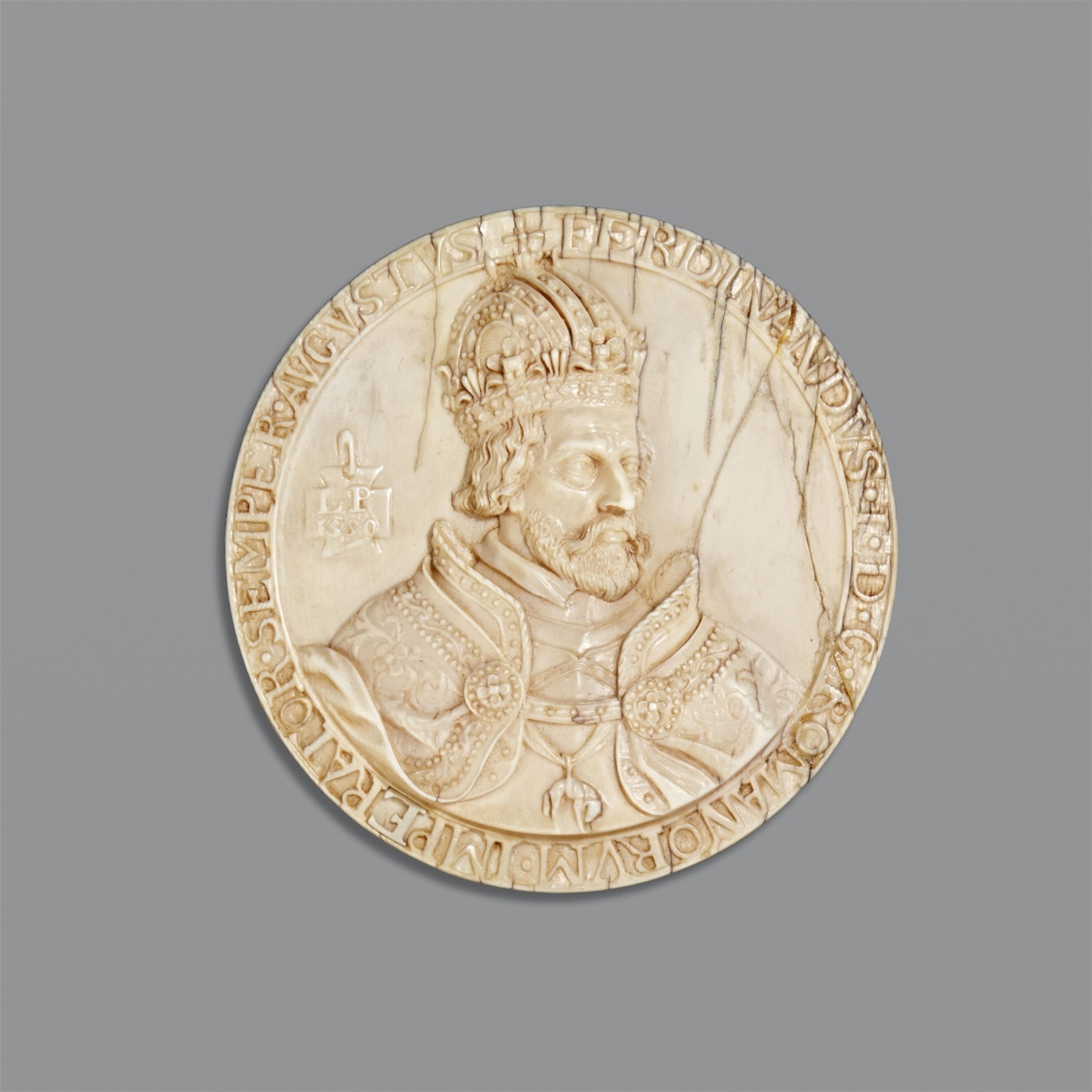 Leopold Pronner - A carved ivory medallion with Emperor Ferdinand I by Leopold Pronner