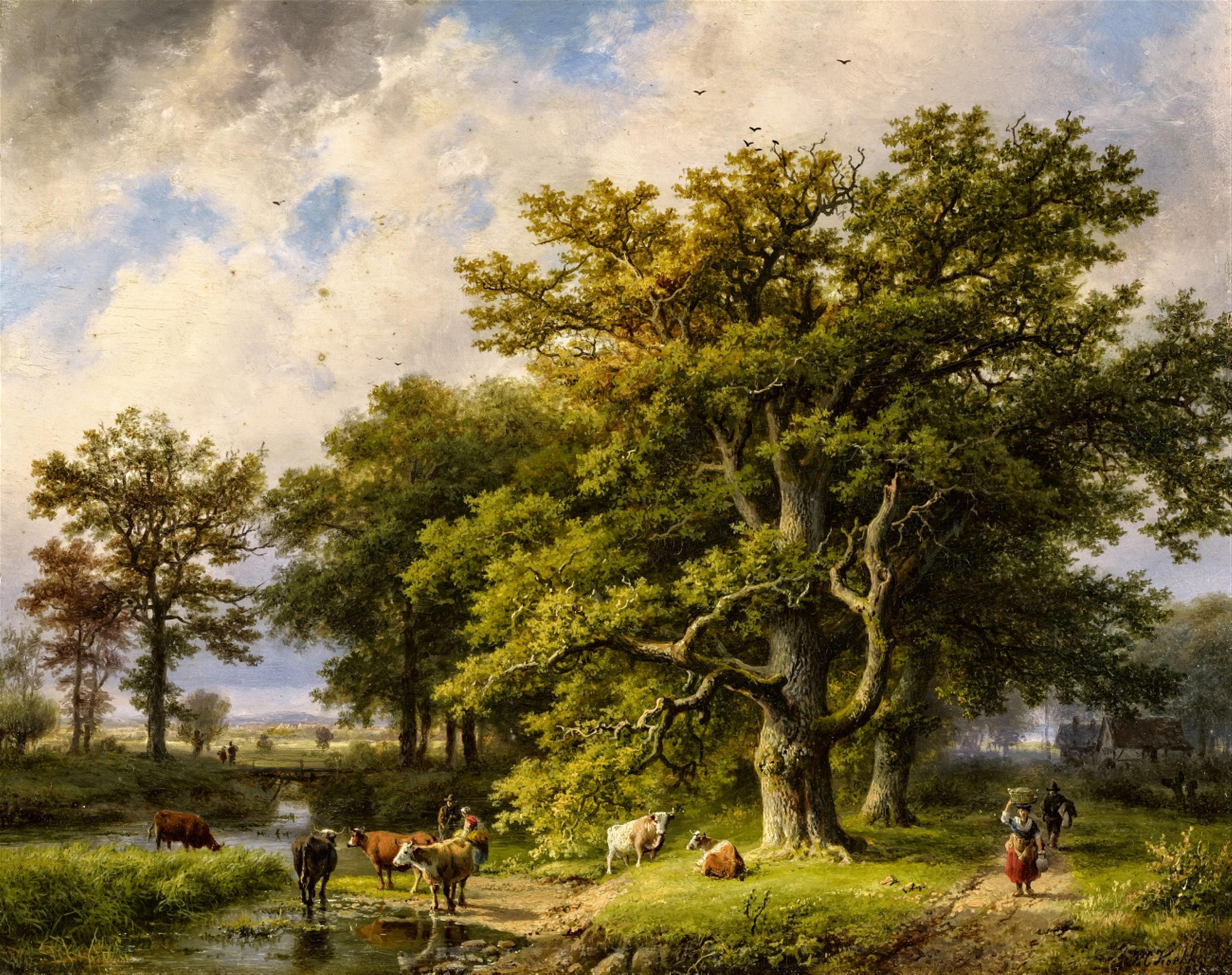 Barend Cornelis Koekkoek - Cattle Trough beside a Forest - image-1