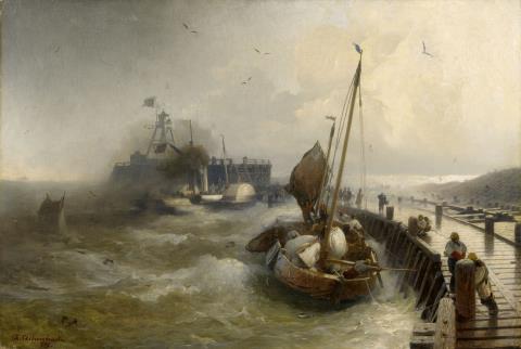 Andreas Achenbach - Storm at Ostende Harbour
