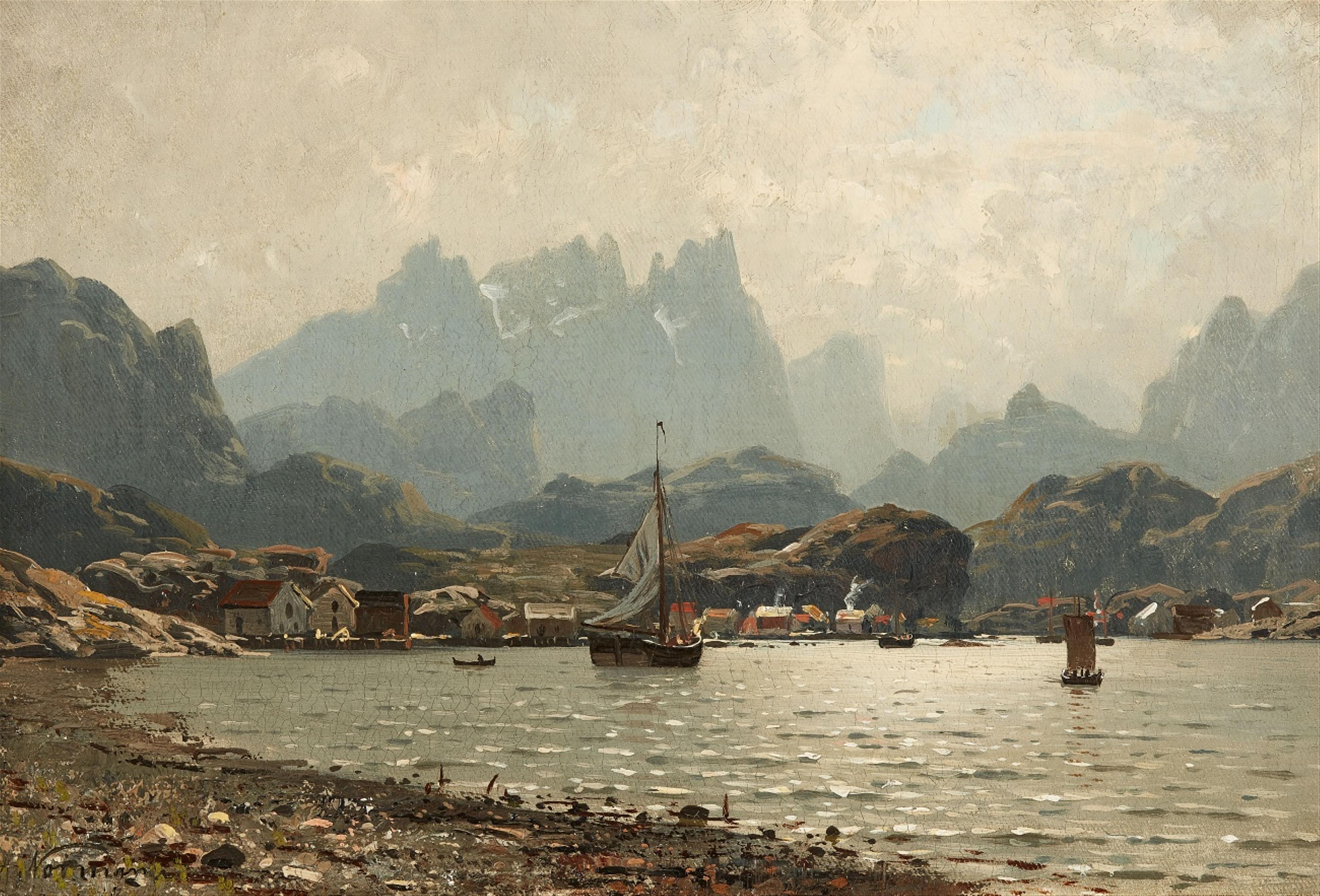 Adelsteen Normann - Ansicht eines Dorfes an einem Fjord - image-1