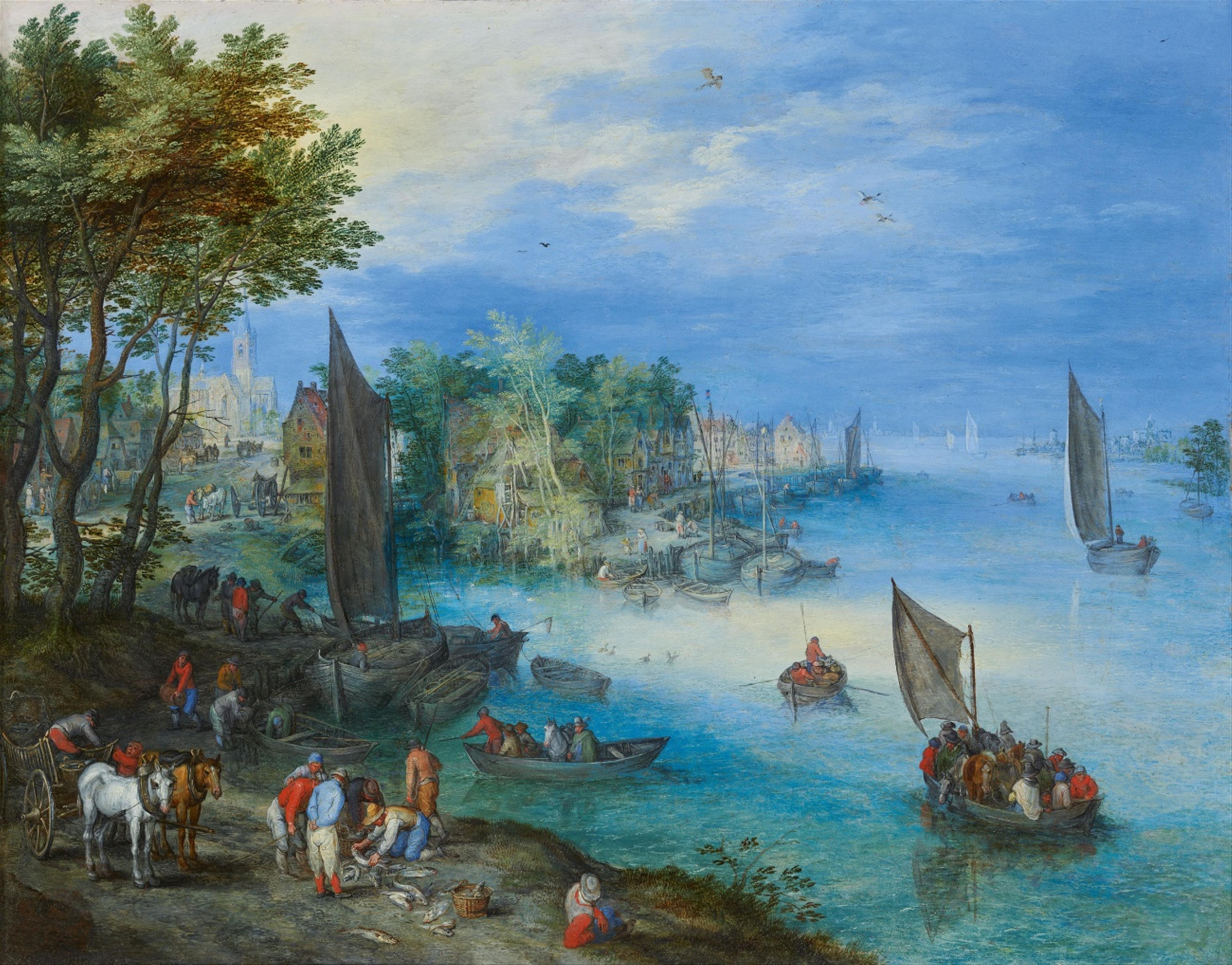Jan Brueghel the Elder - River Landscape with Fishers and a Cart
