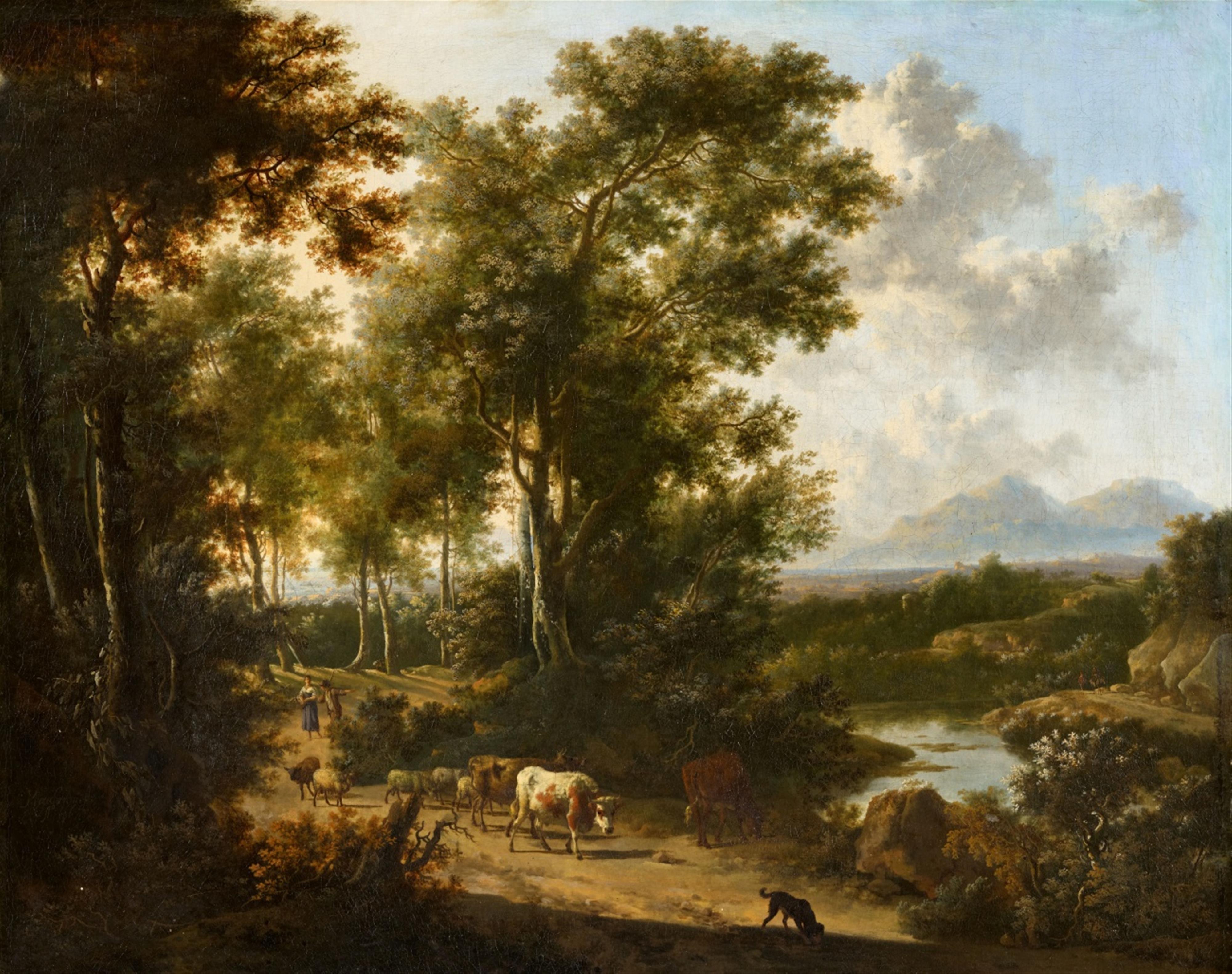 Frederik de Moucheron - Südliche Landschaft mit Herde und Hirten - image-1