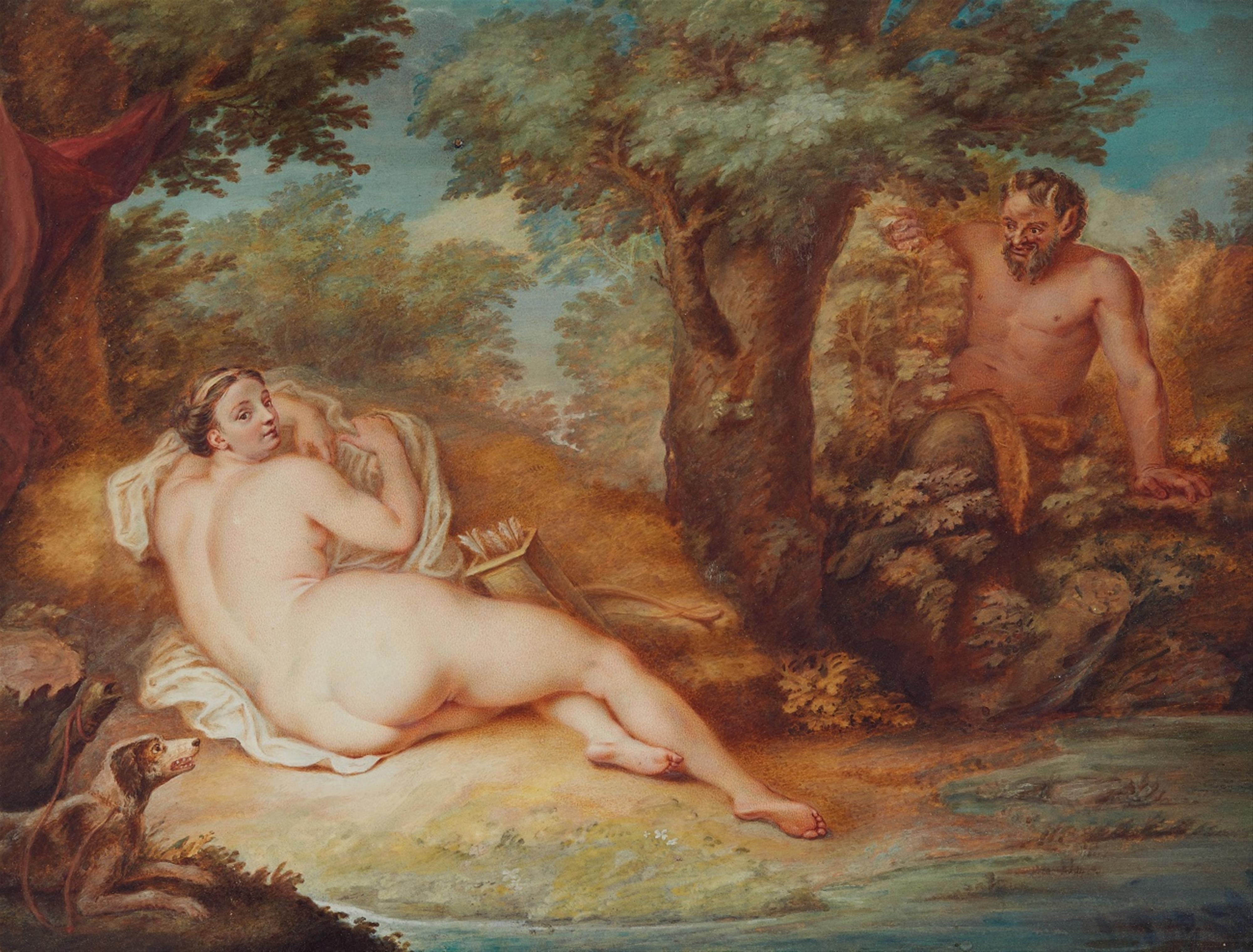 French school 18th century - Satyr and Nymph.