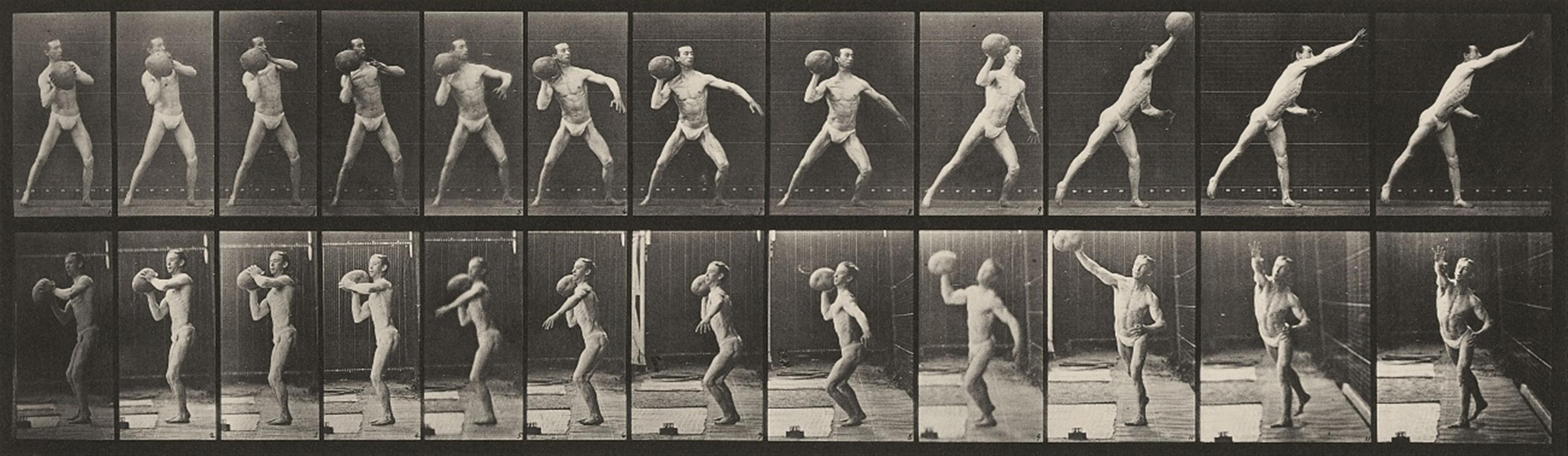 Eadweard Muybridge - Cricket, Overarm Bowling. Man in pelvis cloth throwing rock (Tafeln 290 und 319, aus: Animal Locomotion) - image-2