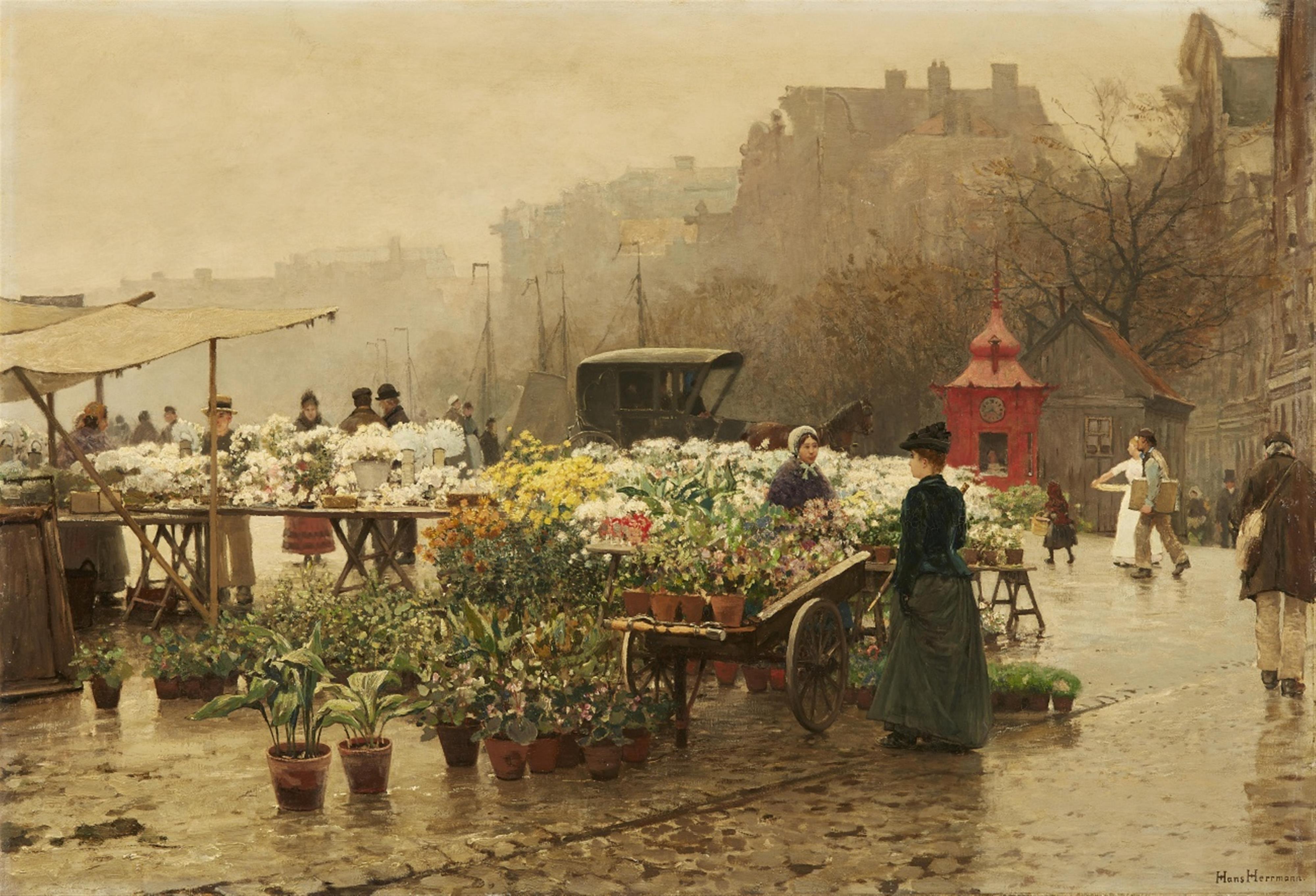 Hans Herrmann - Blumenmarkt in einer holländischen Stadt - image-1