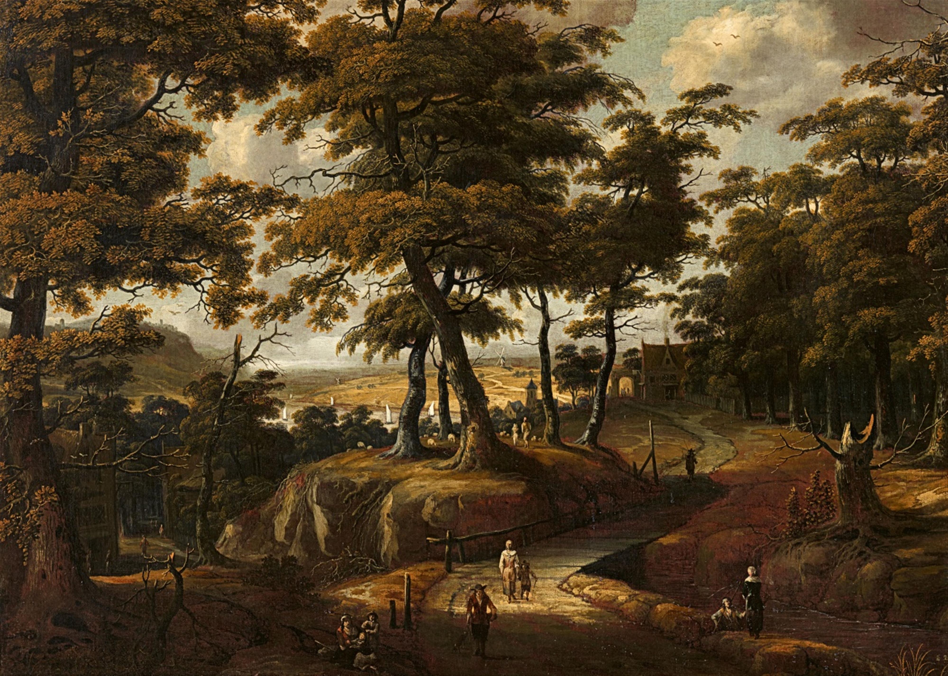 Jan Looten - Wooded Water Landscape with Figures - image-1