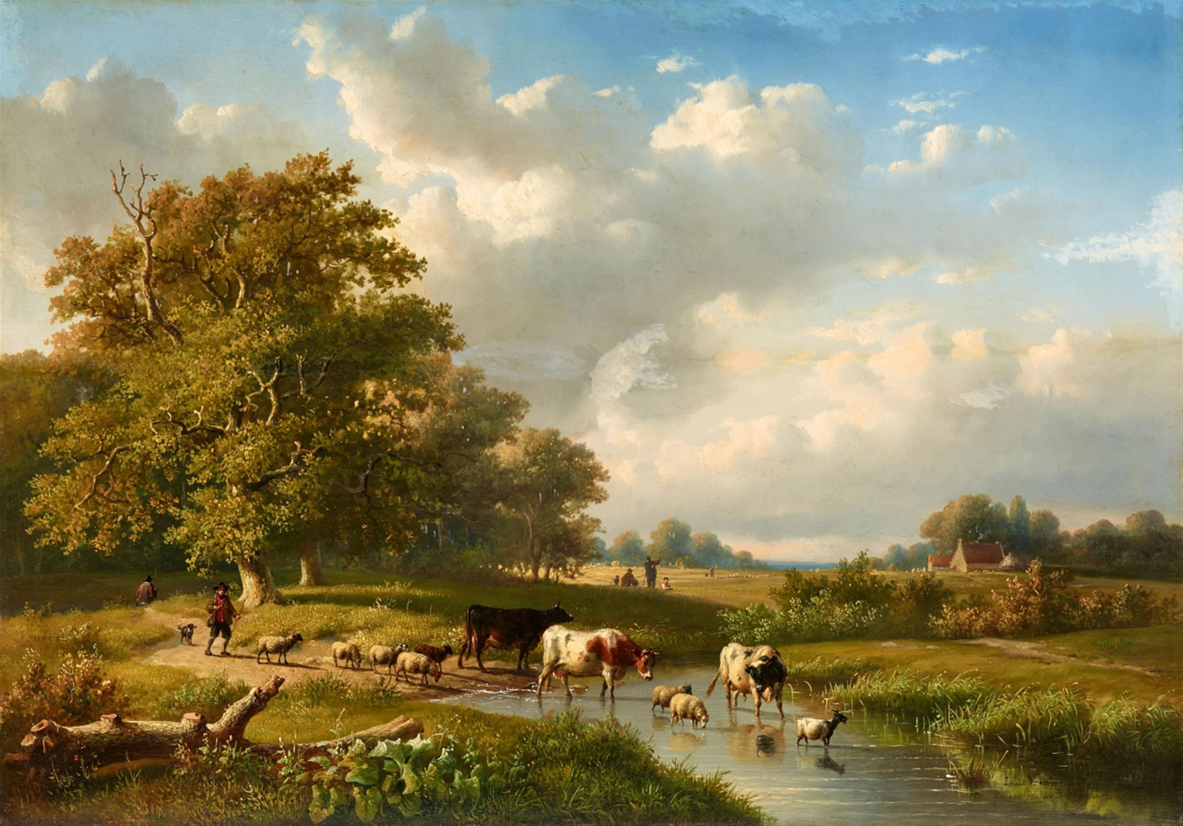 Eugène-Joseph Verboeckhoven
Louis Pierre Verwée - A Shepherd with Cows, Sheep, and Goats by a Lake - image-1