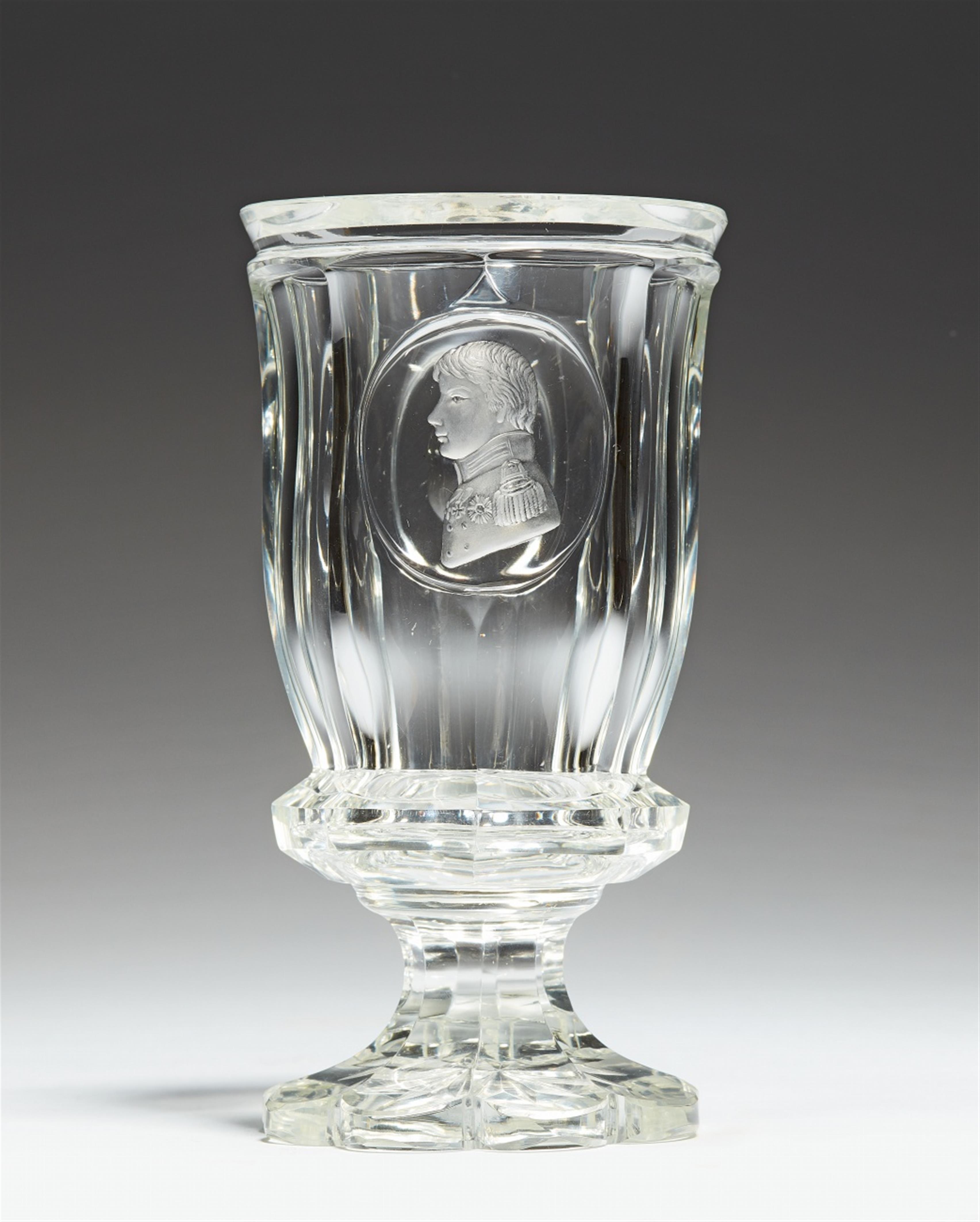 A Bohemian cut glass chalice with a portrait of Crown Prince Friedrich Wilhelm - image-1
