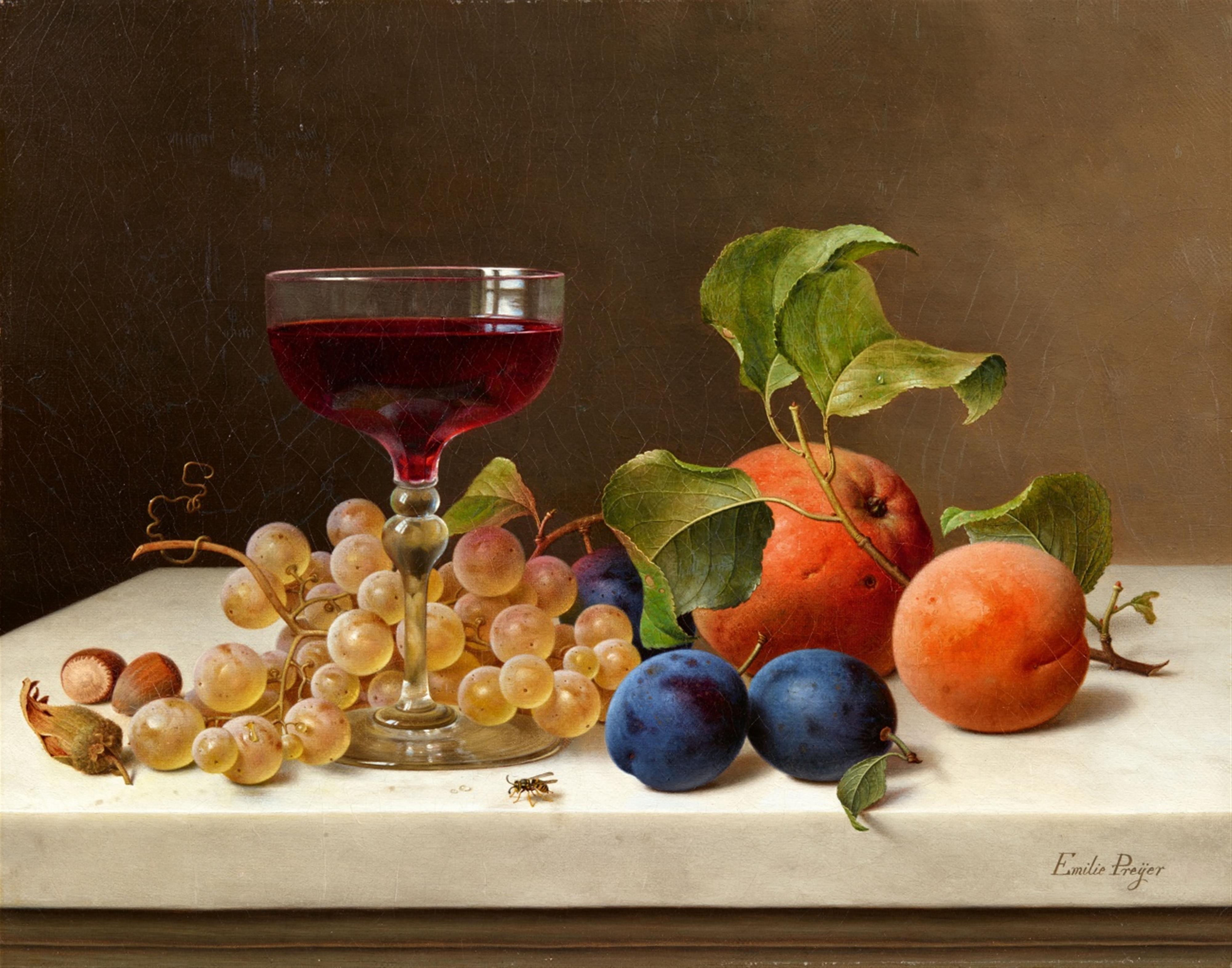 Emilie Preyer - Stillleben mit Früchten, Nüssen und einem Weinglas - image-1