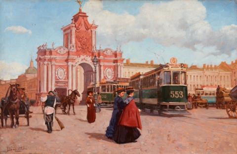Léon Zeytline - View of Moscow Boulevard with the Red Gate