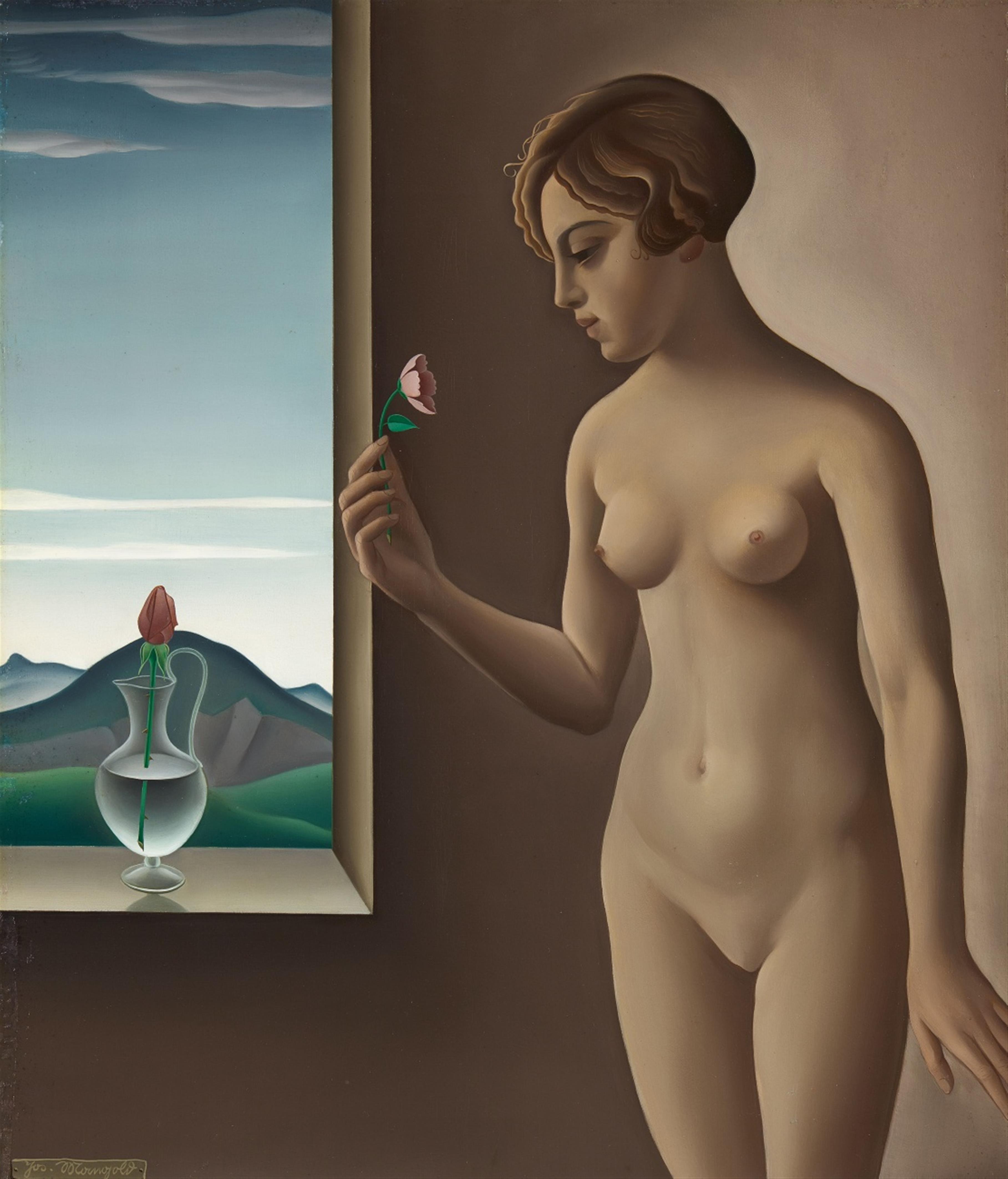 Josef Mangold - Weiblicher Akt am Fenster mit Blume - image-1