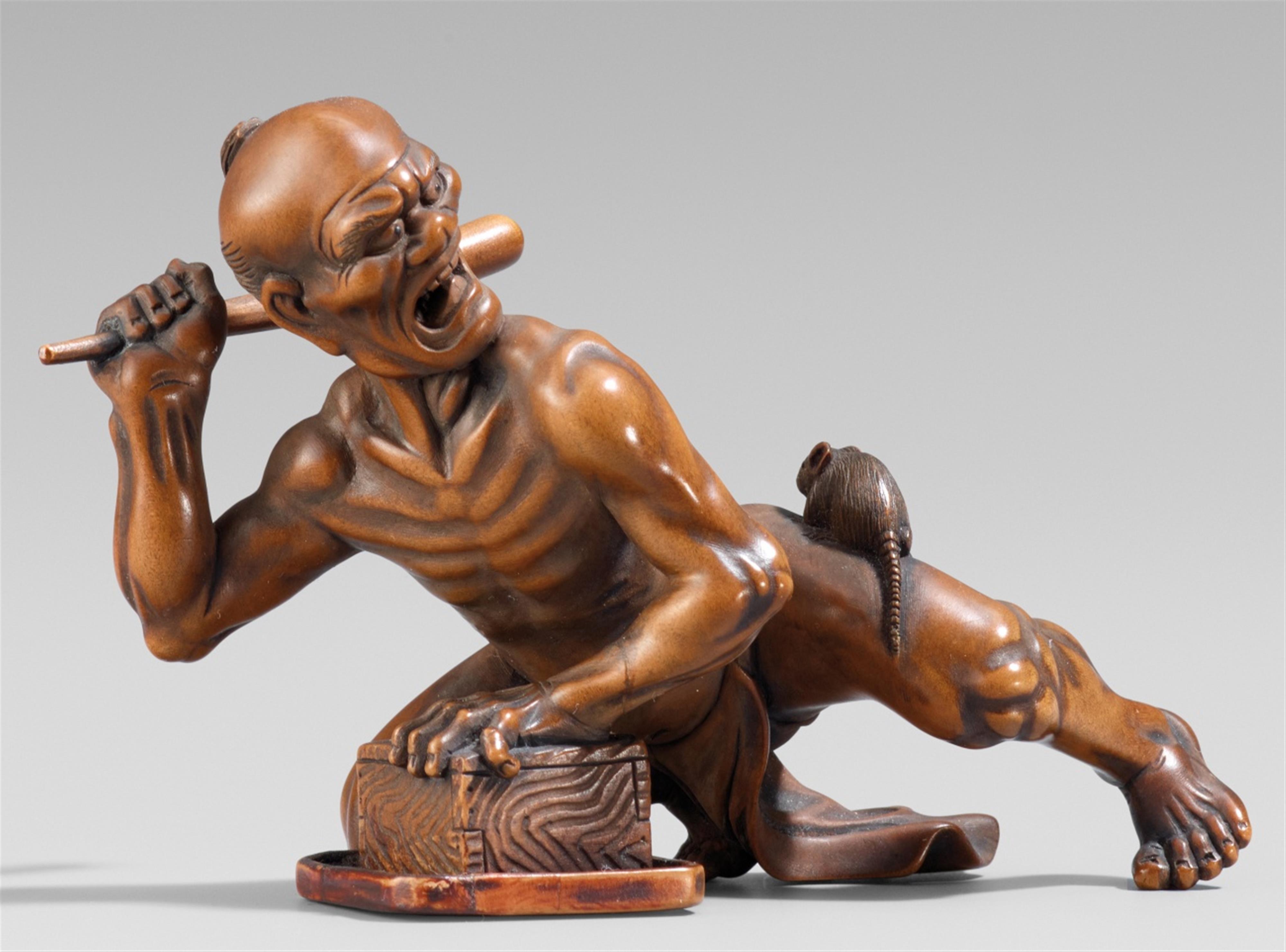 A boxwood okimono of a disappointed rat catcher. Late 19th century - image-1
