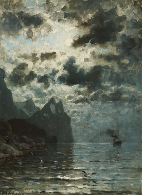 Adelsteen Normann - Fjord Landscape by Moonlight