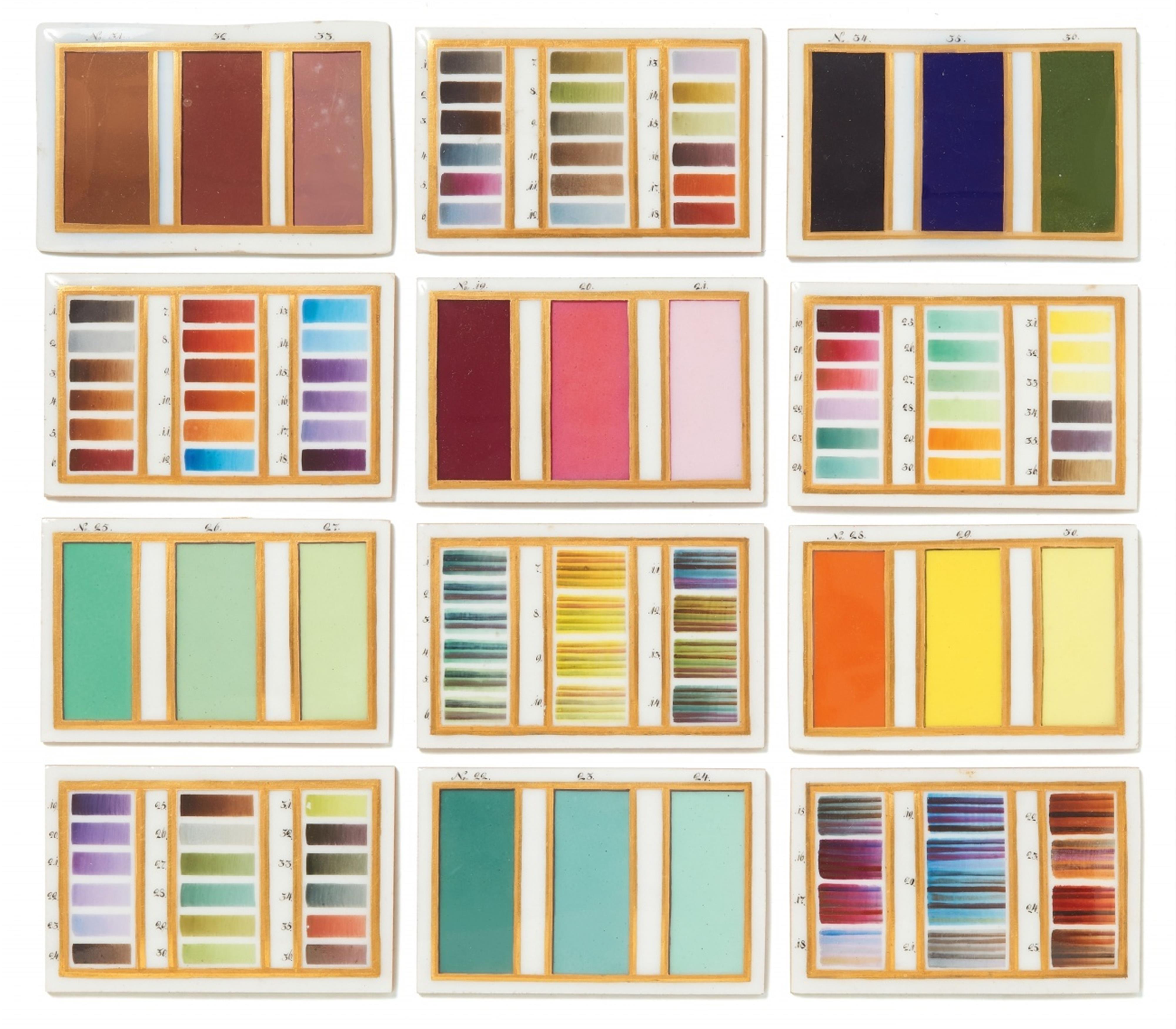 Zwölf Farbprobentafeln und sieben Dessinentwürfe im originalen Etui - image-2