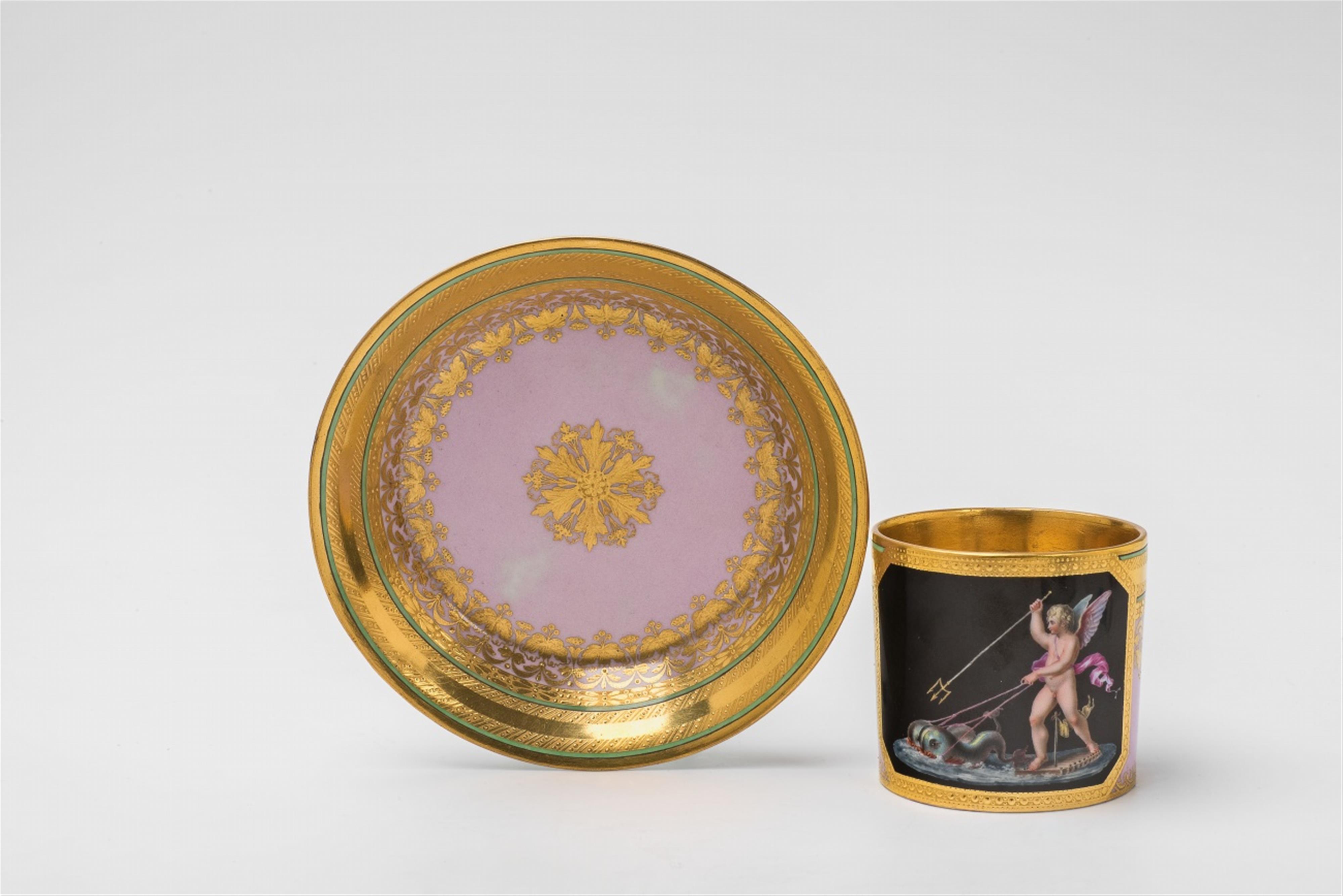 A Vienna porcelain cup with Cupid riding on the waves - image-2