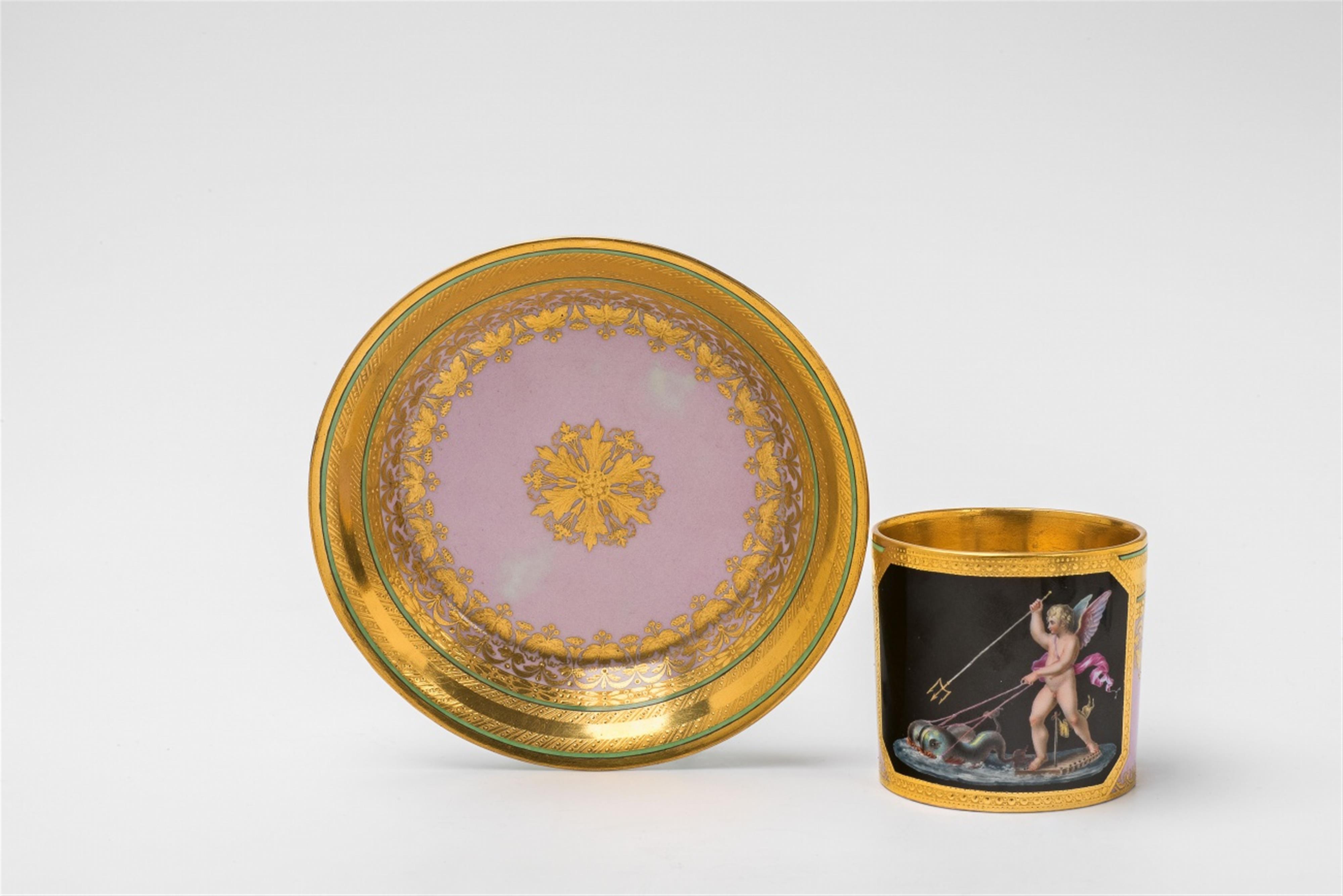 A Vienna porcelain cup with Cupid riding on the waves - image-1