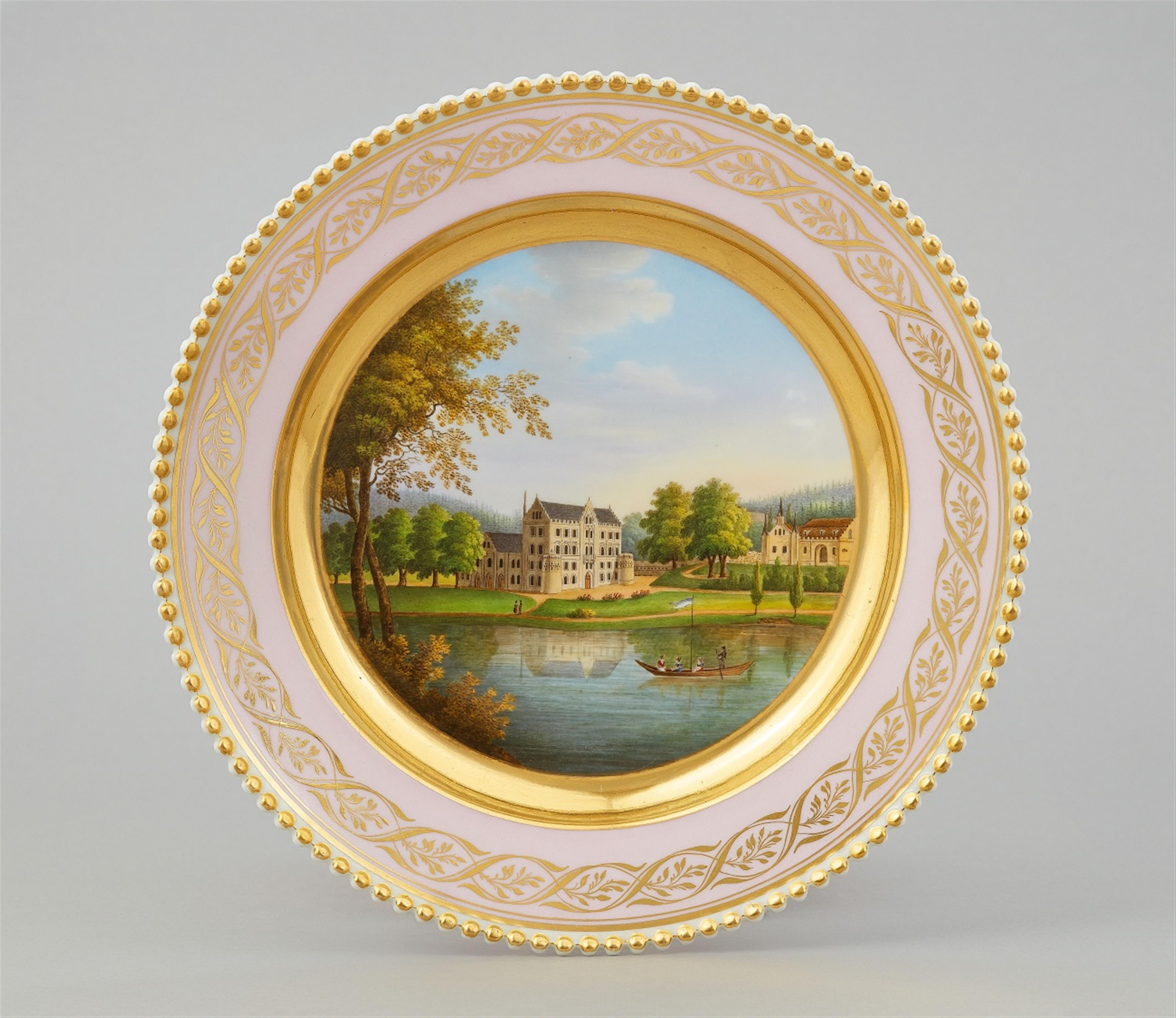 A Berlin KPM porcelain plate with a view of "Reinhardtsbrunnen bei Gotha" - image-1