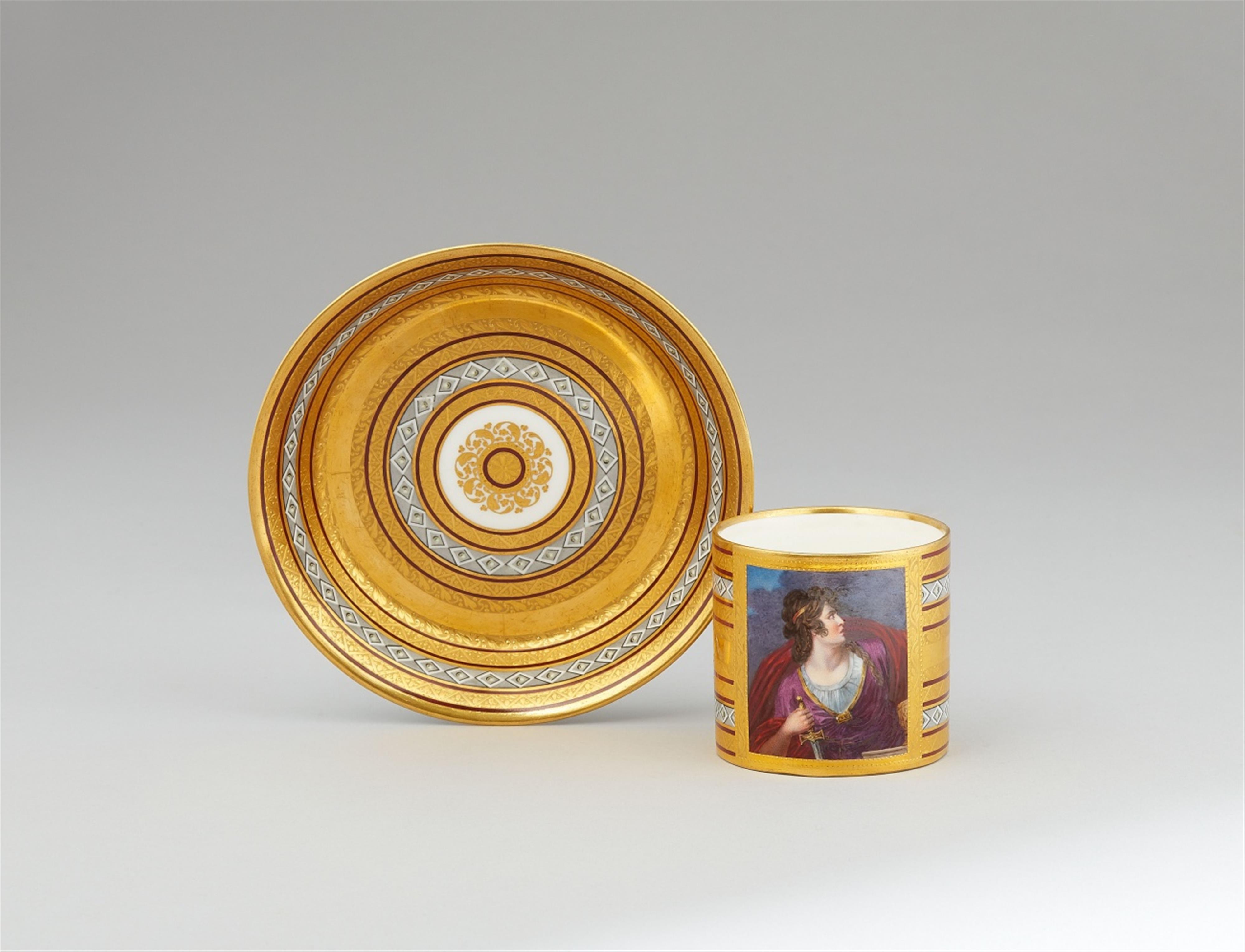 A Vienna porcelain cup and saucer with a depiction of Adelaide from Lotario - image-1