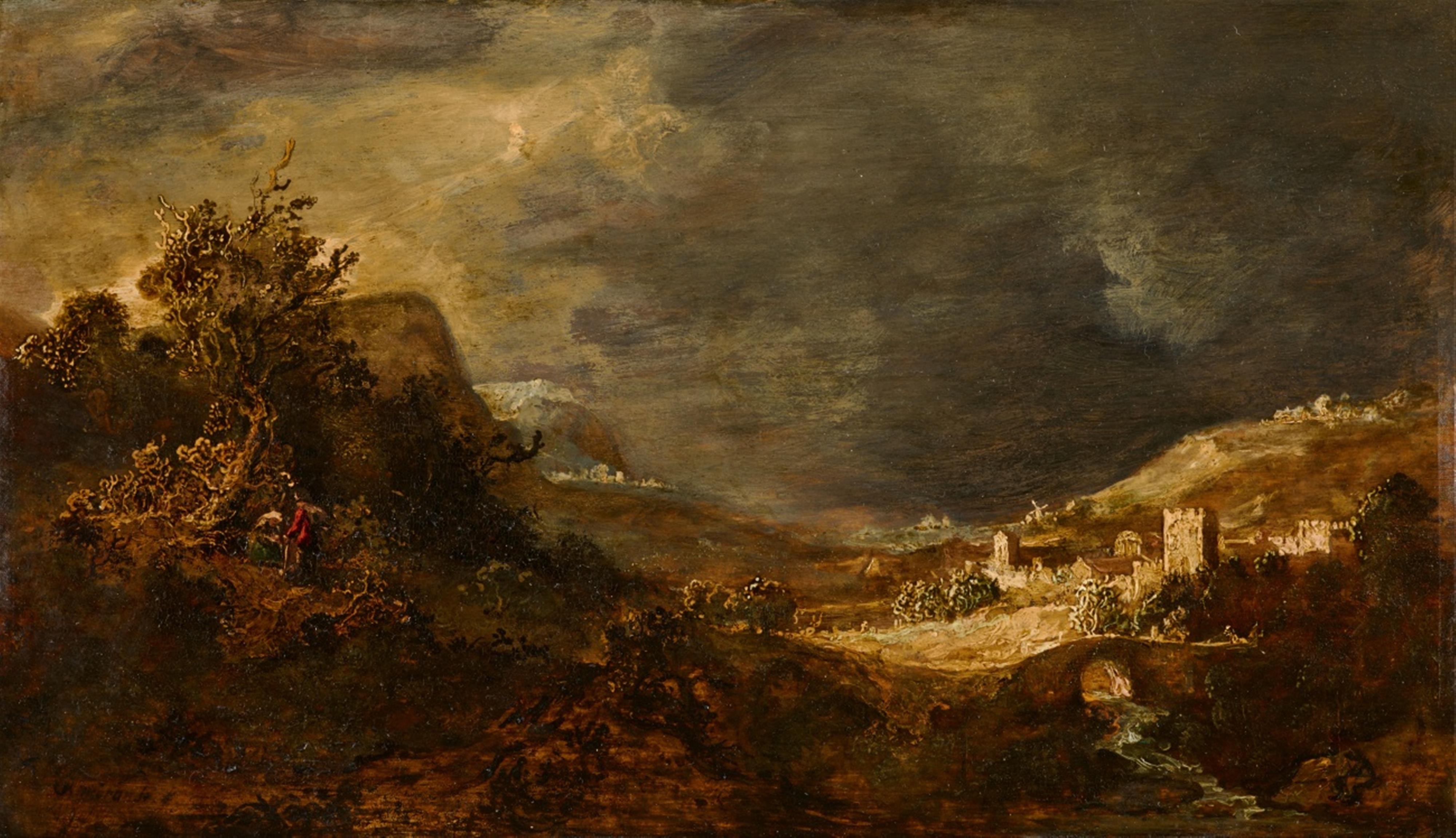 Govaert Flinck, zugeschrieben - Landschaft mit Steinbrücke