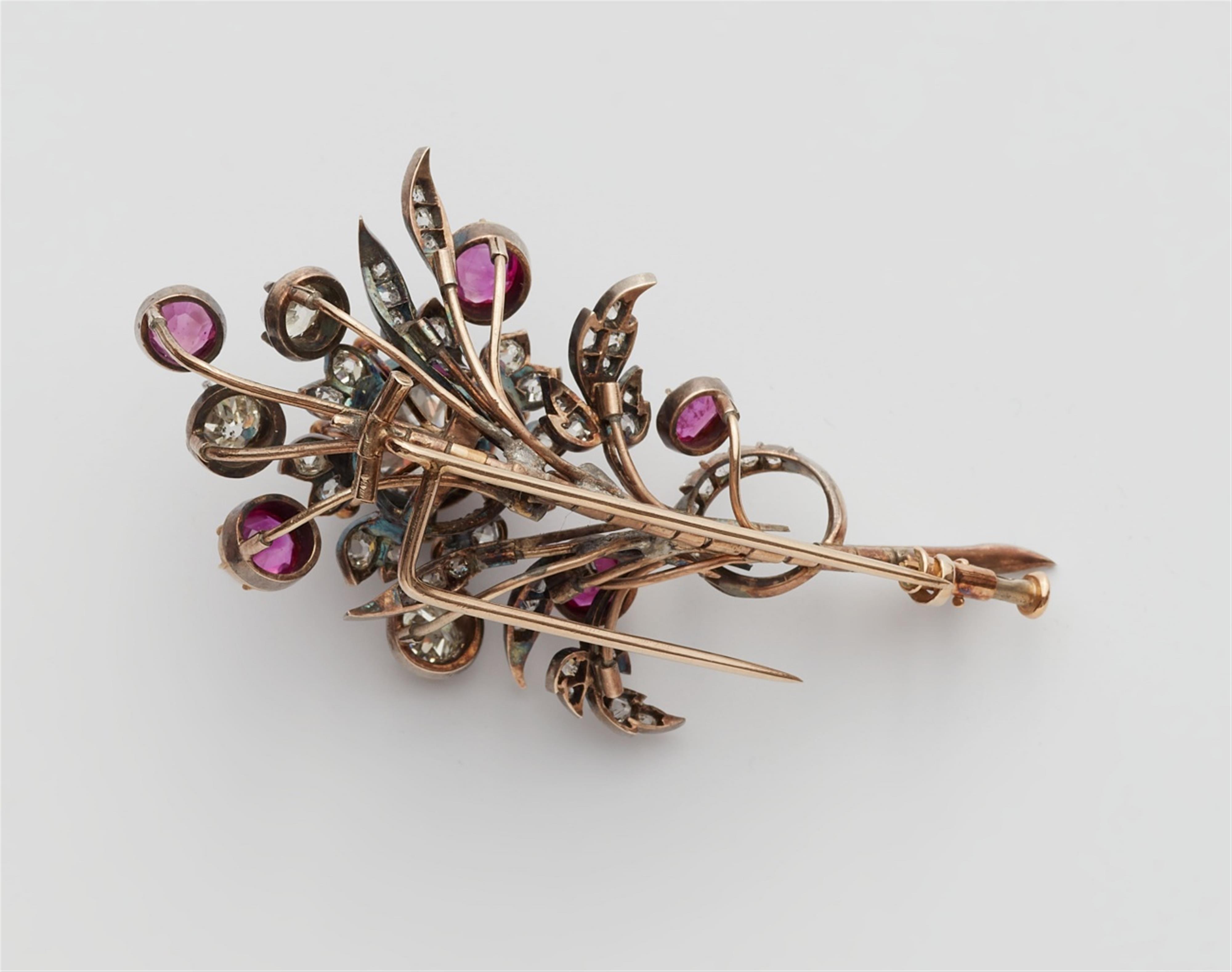 A 14 kt gold ruby and diamond bouquet brooch - image-3