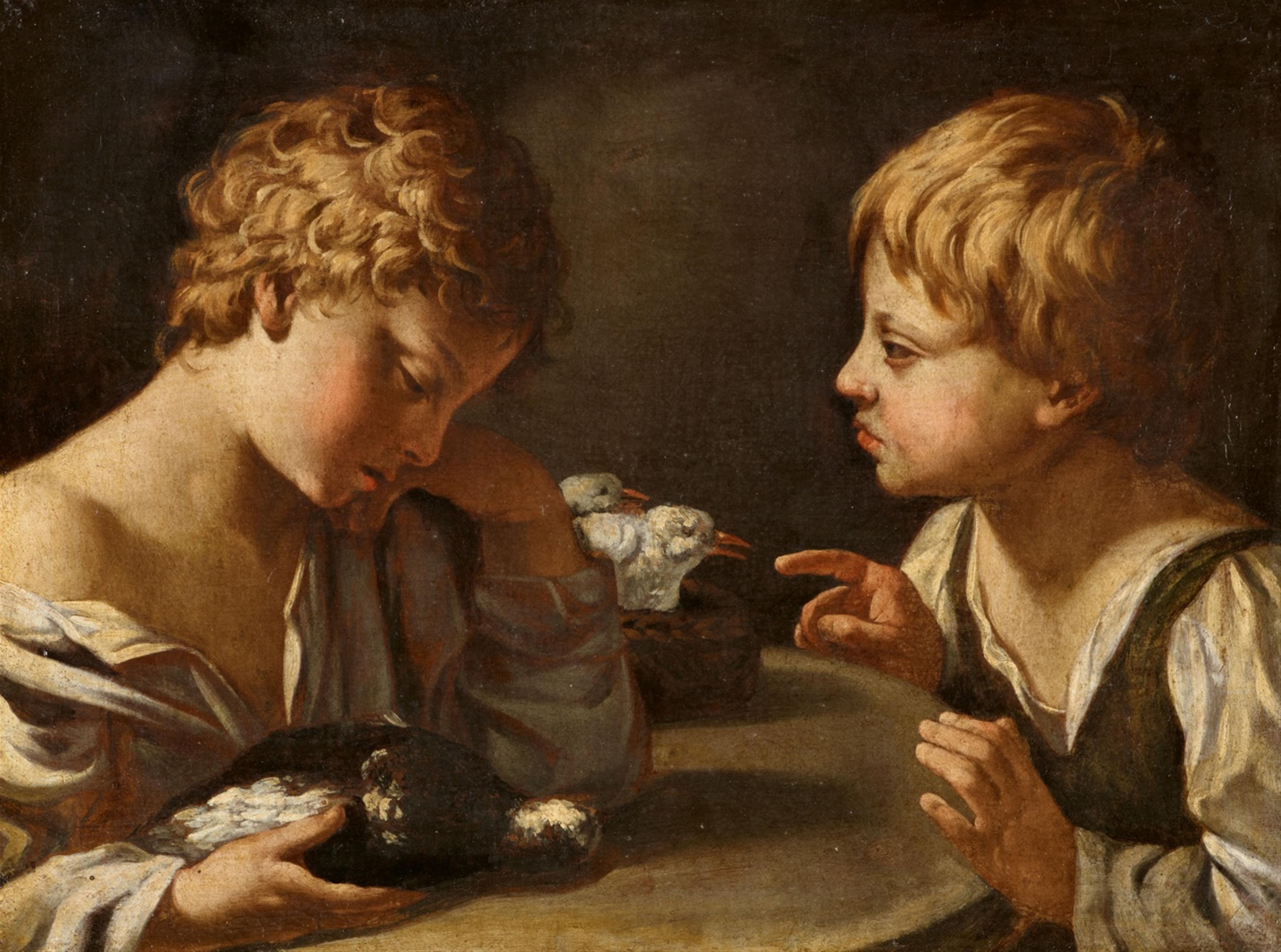 Bolognese School early 17th century - Two Boys with Doves