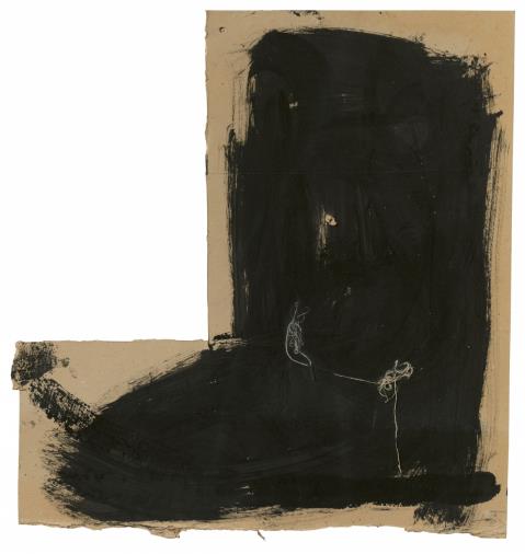 Antoni Tàpies - Black and Threads on Piece of Cardboard