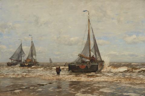 Eugène Gustav Dücker - Anlandende Segelschiffe