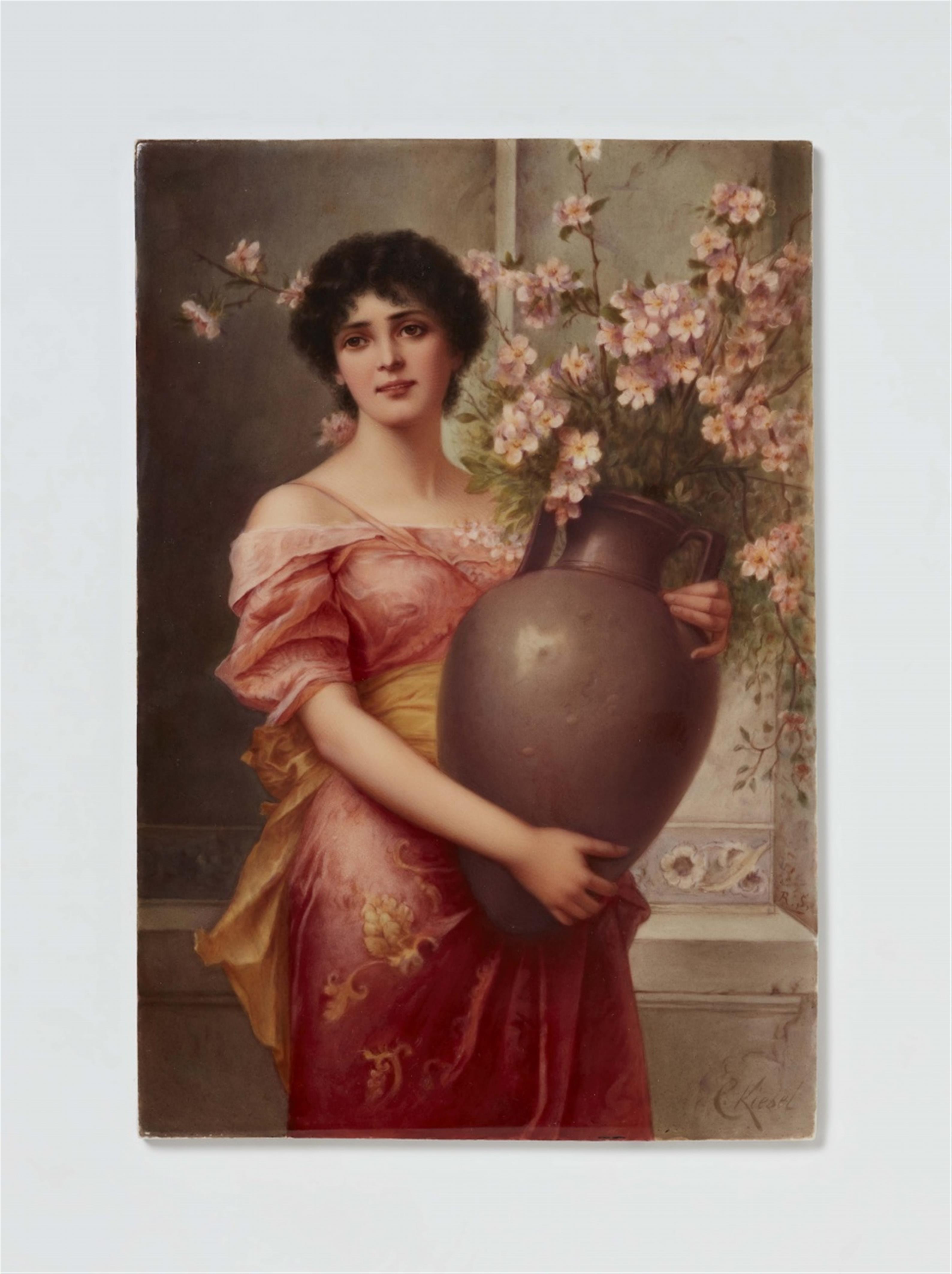 A Berlin KPM porcelain plaque with a reproduction of Conrad Kiesel's “Apfelblüte“ - 